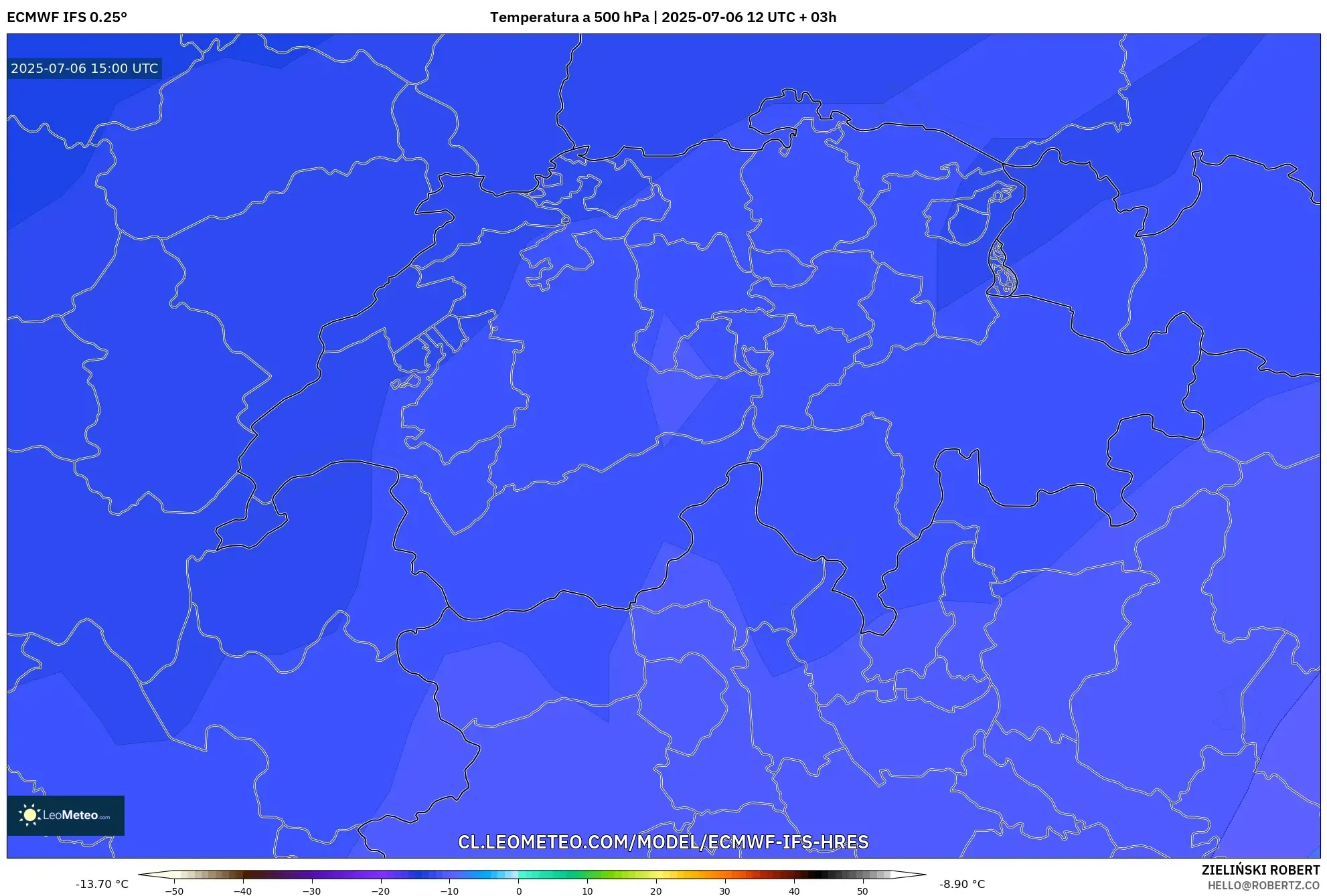 ECMWF IFS 0.25° model - Suiza, Temperatura a 500 hPa ECMWF IFS 0.25° model - Suiza, Temperatura a 500 hPa