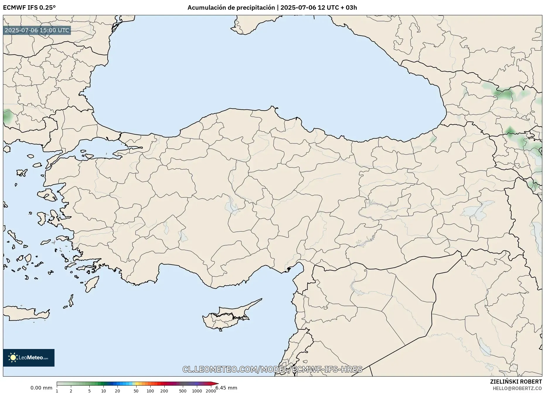 ECMWF IFS 0.25° model - Turquía, Acumulación de precipitación ECMWF IFS 0.25° model - Turquía, Acumulación de precipitación