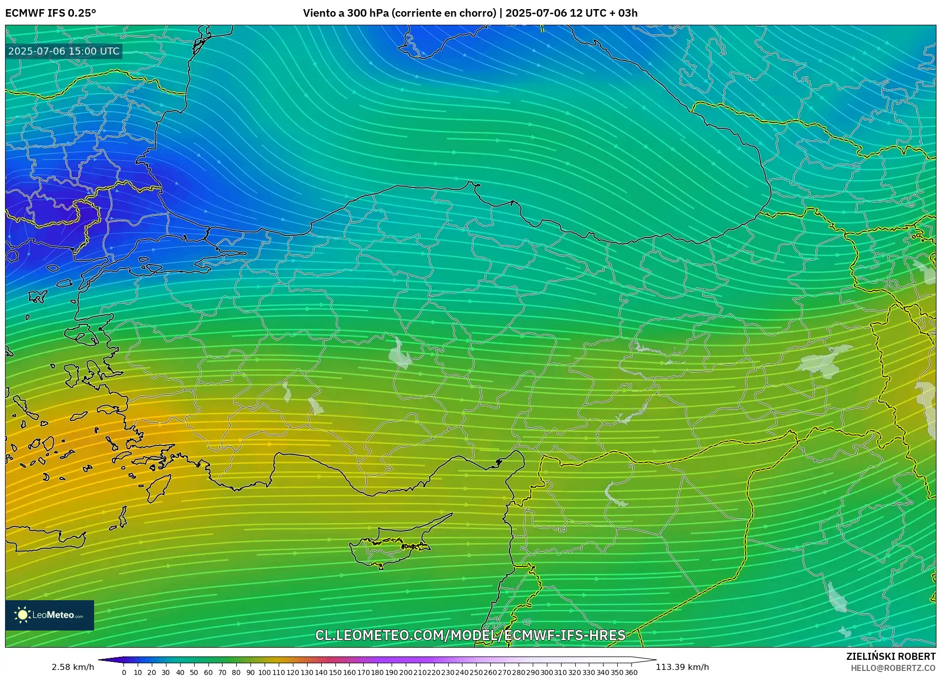 ECMWF IFS 0.25° model - Turquía, Viento a 300 hPa (corriente en chorro) ECMWF IFS 0.25° model - Turquía, Viento a 300 hPa (corriente en chorro)