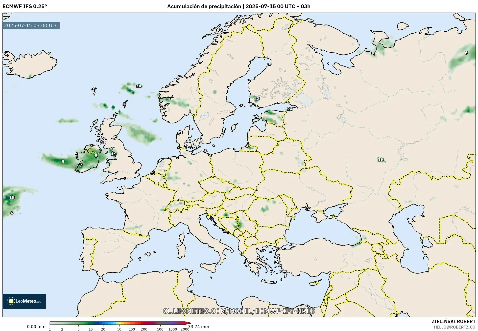 ECMWF IFS 0.25° model - Europa, Acumulación de precipitación ECMWF IFS 0.25° model - Europa, Acumulación de precipitación