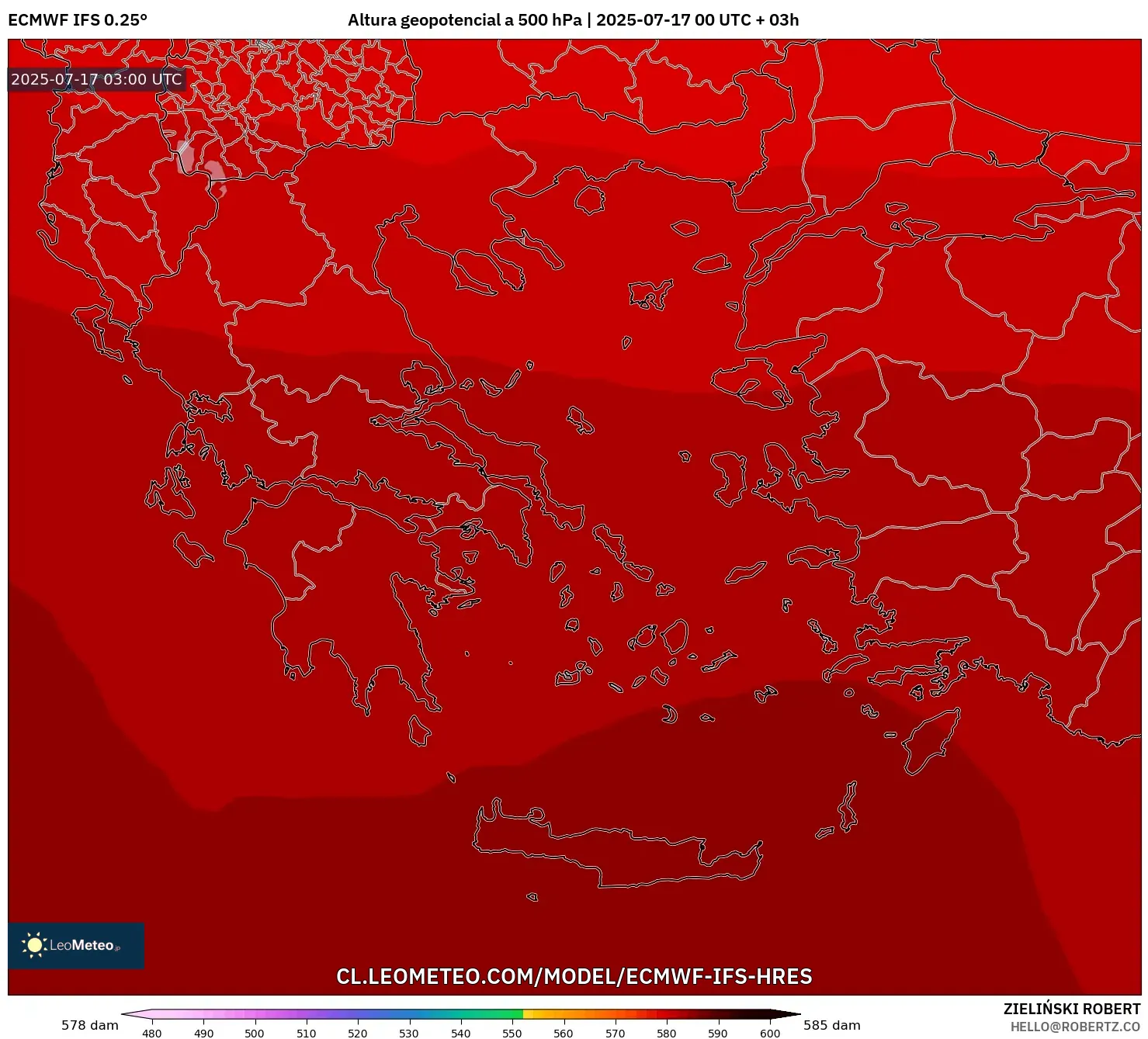 ECMWF IFS 0.25° model - Grecia, Altura geopotencial a 500 hPa