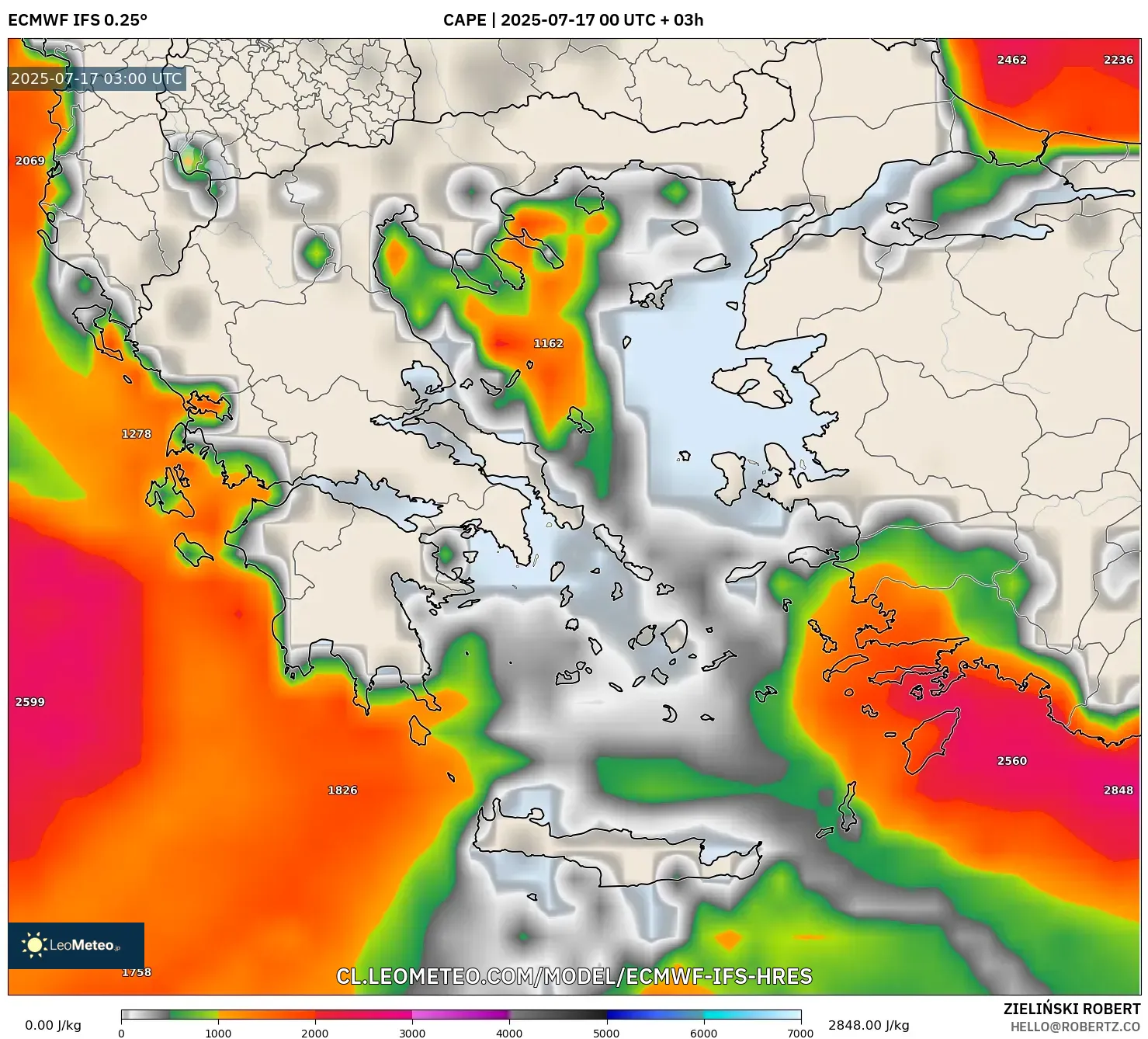 ECMWF IFS 0.25° model - Grecia, CAPE