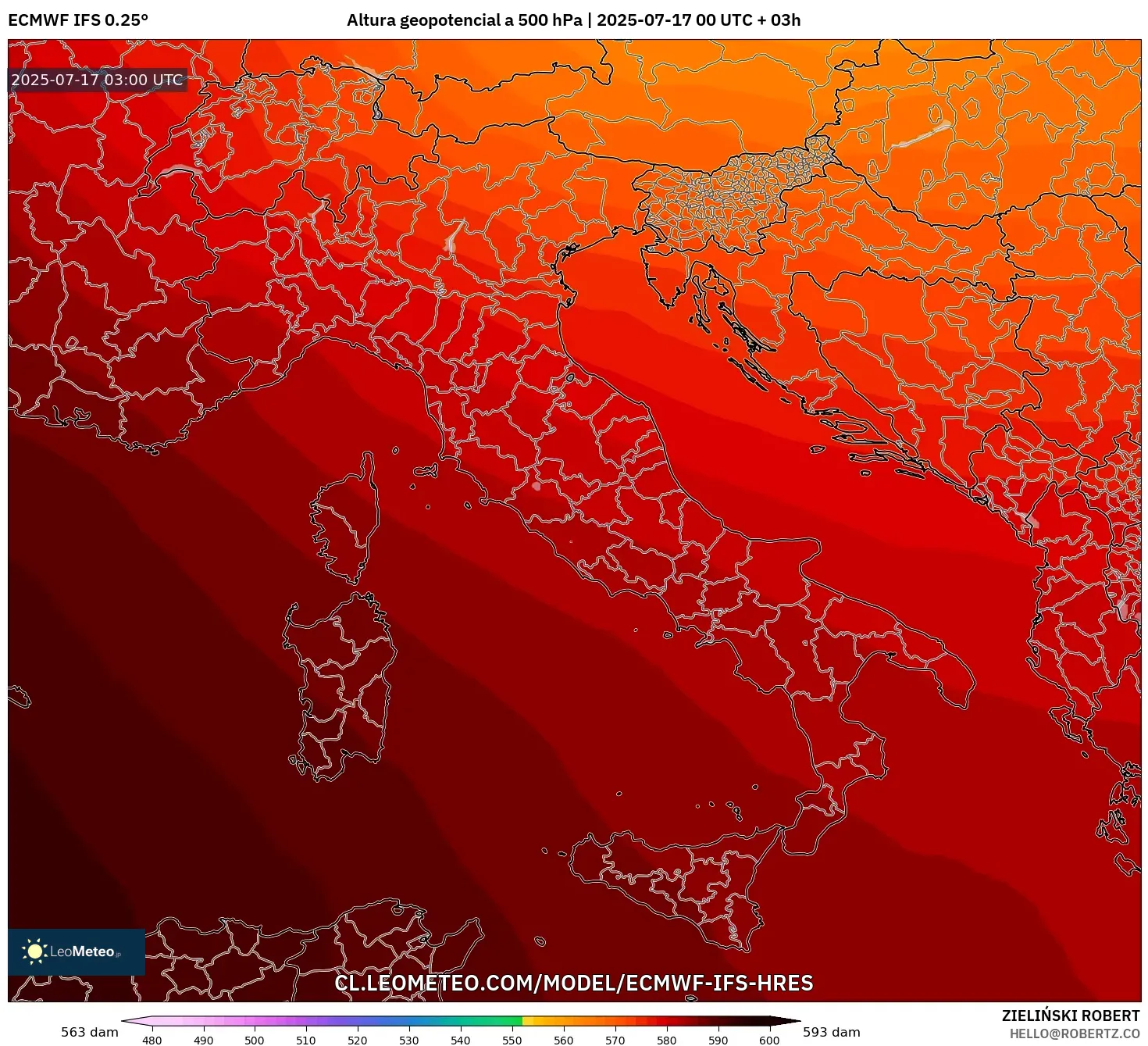 ECMWF IFS 0.25° model - Italia, Altura geopotencial a 500 hPa ECMWF IFS 0.25° model - Italia, Altura geopotencial a 500 hPa