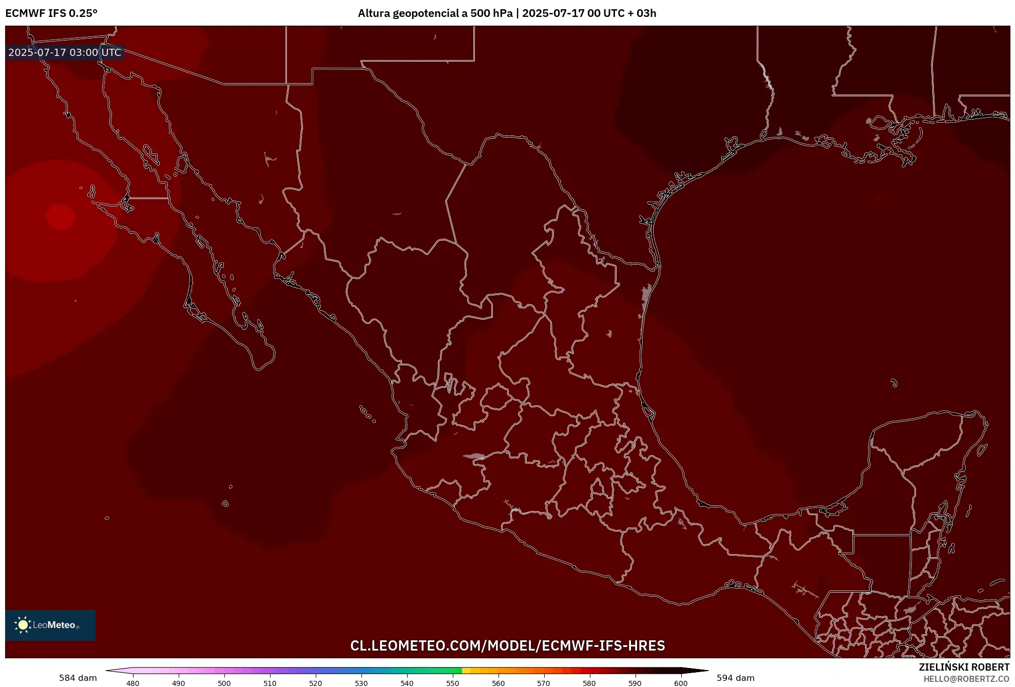 ECMWF IFS 0.25° model - México, Altura geopotencial a 500 hPa ECMWF IFS 0.25° model - México, Altura geopotencial a 500 hPa