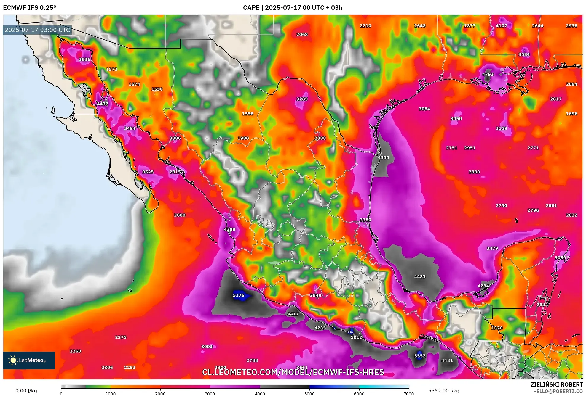 ECMWF IFS 0.25° model - México, CAPE ECMWF IFS 0.25° model - México, CAPE