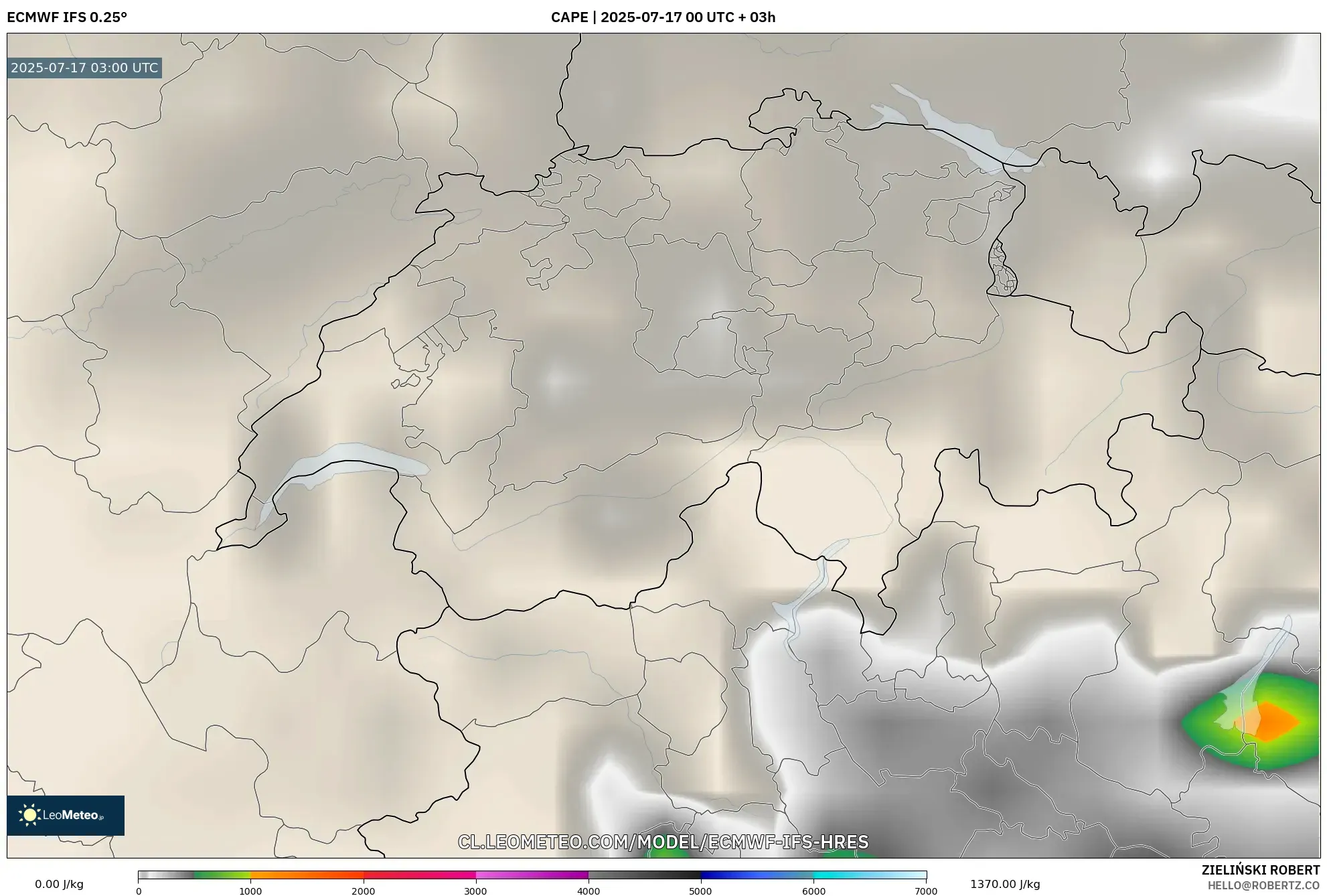 ECMWF IFS 0.25° model - Suiza, CAPE ECMWF IFS 0.25° model - Suiza, CAPE