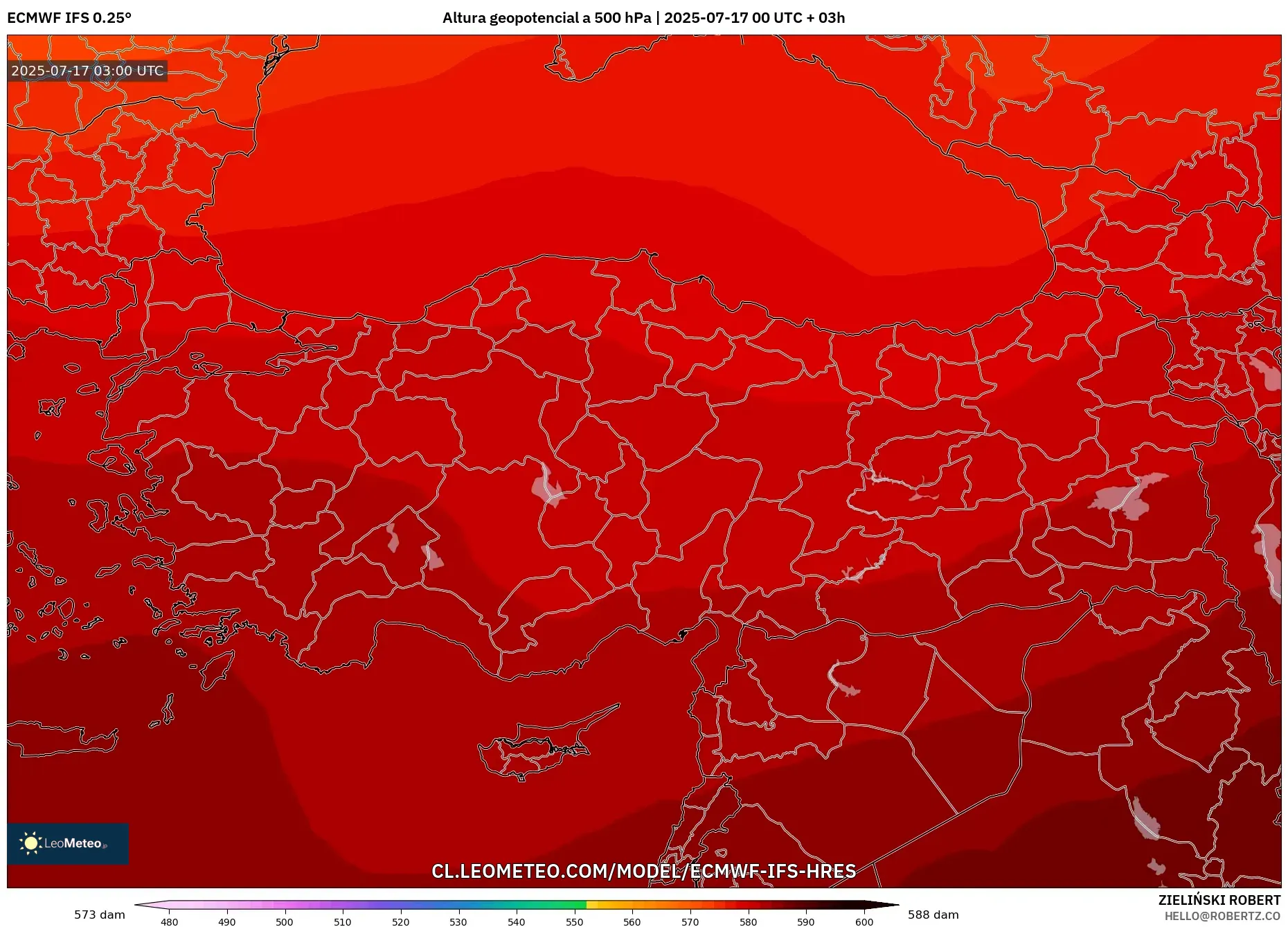 ECMWF IFS 0.25° model - Turquía, Altura geopotencial a 500 hPa ECMWF IFS 0.25° model - Turquía, Altura geopotencial a 500 hPa