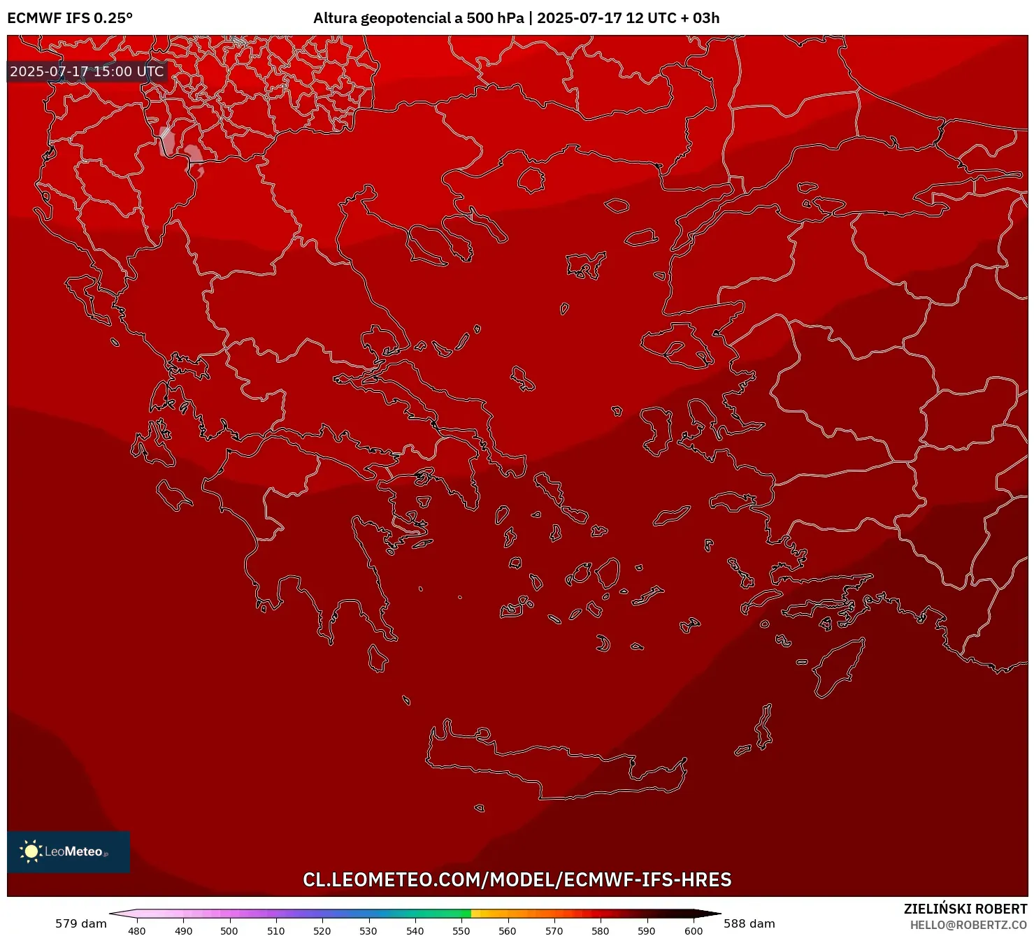 ECMWF IFS 0.25° model - Grecia, Altura geopotencial a 500 hPa ECMWF IFS 0.25° model - Grecia, Altura geopotencial a 500 hPa