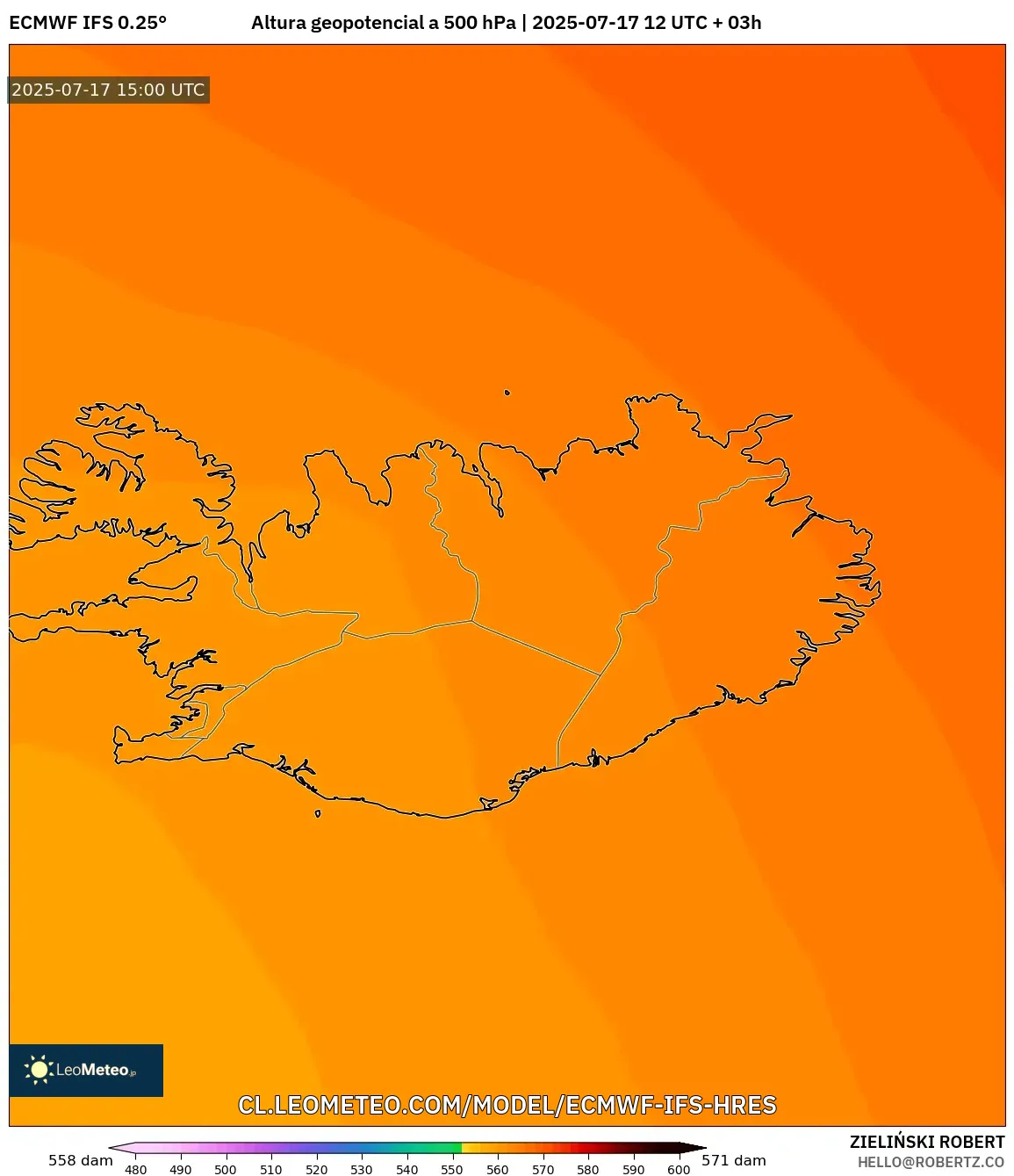 ECMWF IFS 0.25° model - Islandia, Altura geopotencial a 500 hPa ECMWF IFS 0.25° model - Islandia, Altura geopotencial a 500 hPa