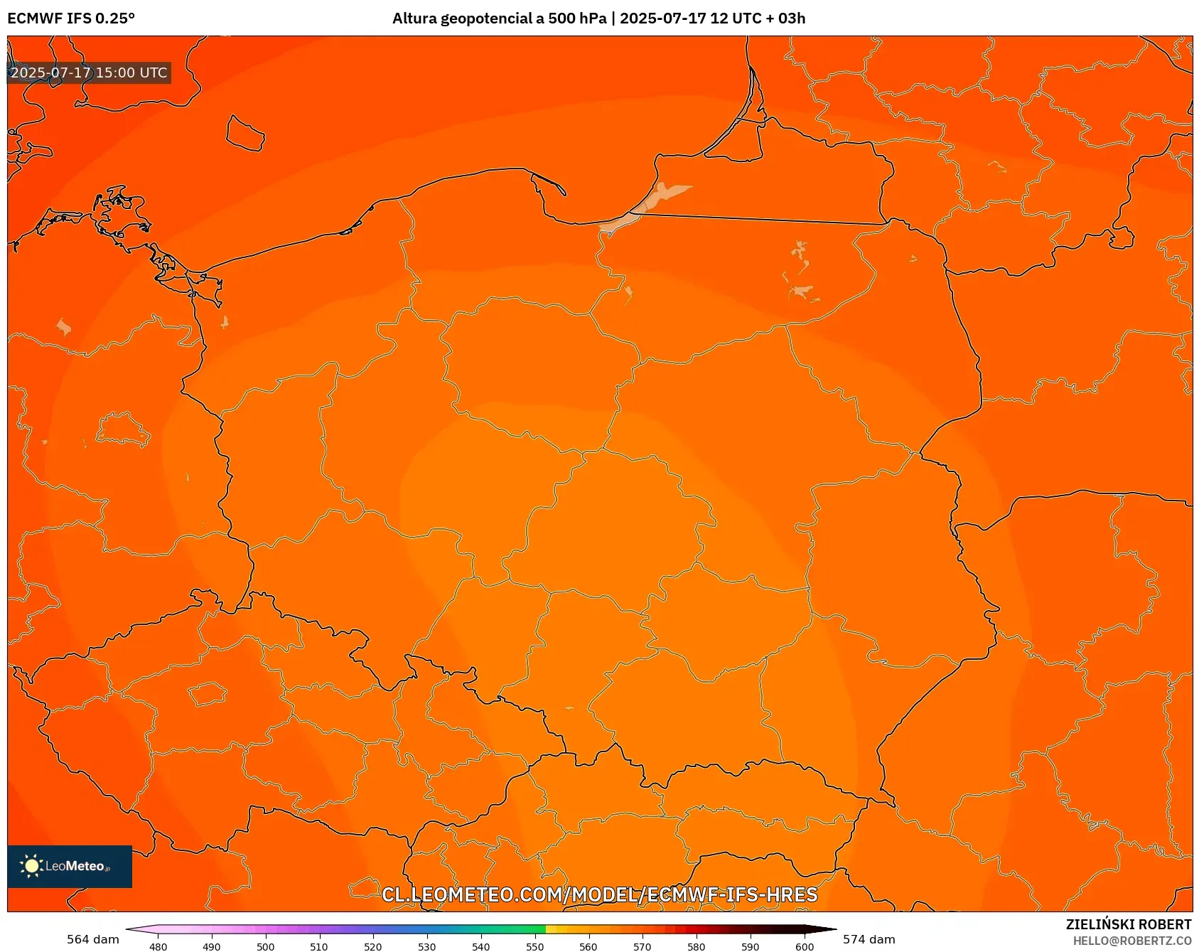 ECMWF IFS 0.25° model - Polonia, Altura geopotencial a 500 hPa ECMWF IFS 0.25° model - Polonia, Altura geopotencial a 500 hPa