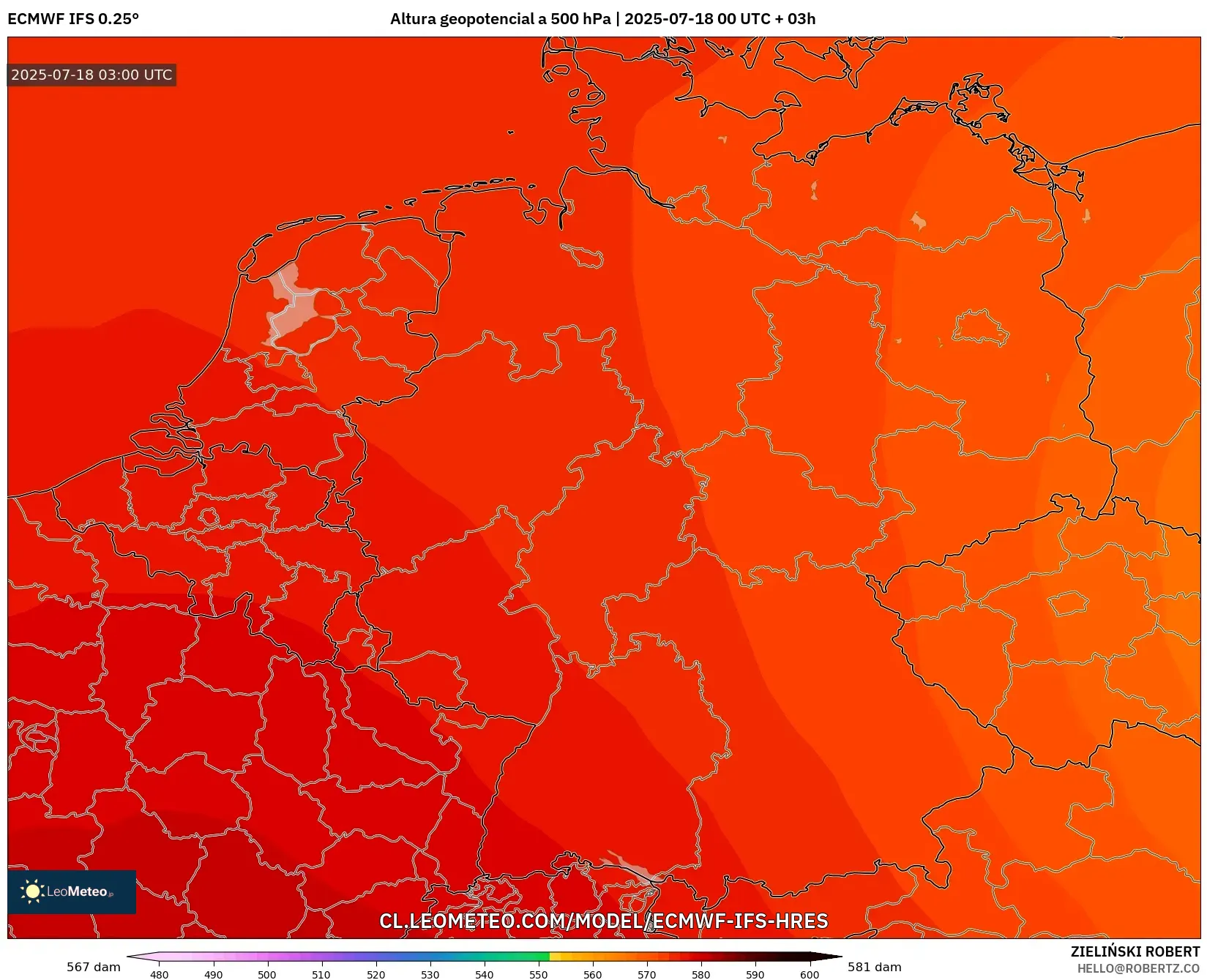 ECMWF IFS 0.25° model - Alemania, Altura geopotencial a 500 hPa ECMWF IFS 0.25° model - Alemania, Altura geopotencial a 500 hPa