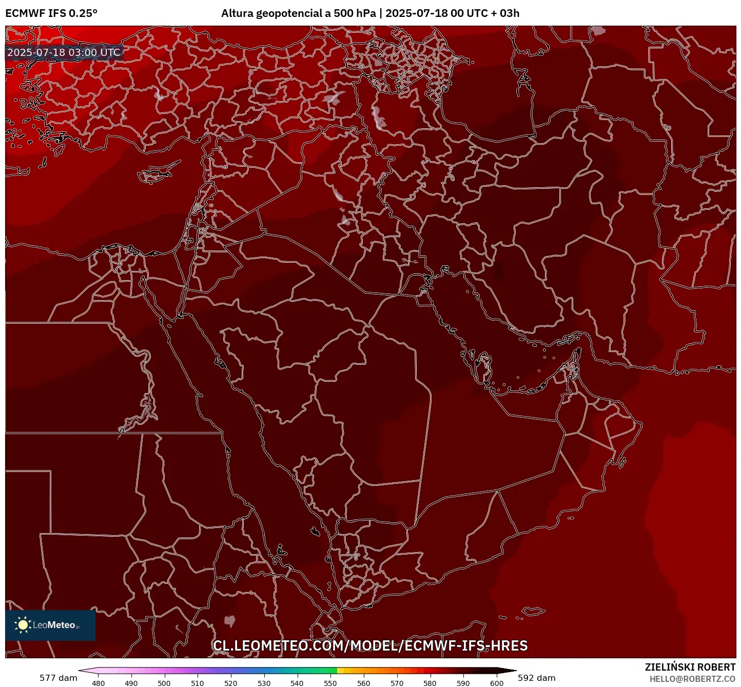 ECMWF IFS 0.25° model - Oriente Medio, Altura geopotencial a 500 hPa ECMWF IFS 0.25° model - Oriente Medio, Altura geopotencial a 500 hPa