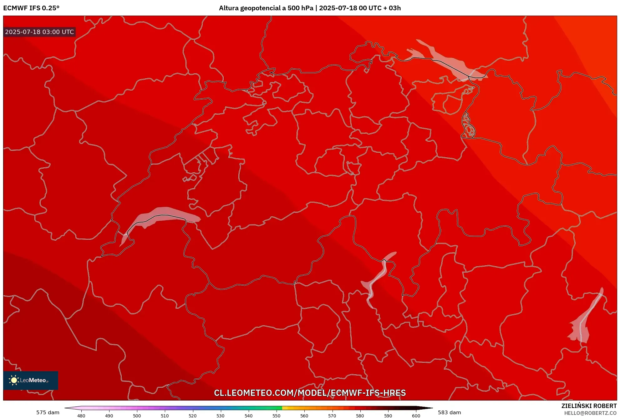 ECMWF IFS 0.25° model - Suiza, Altura geopotencial a 500 hPa ECMWF IFS 0.25° model - Suiza, Altura geopotencial a 500 hPa