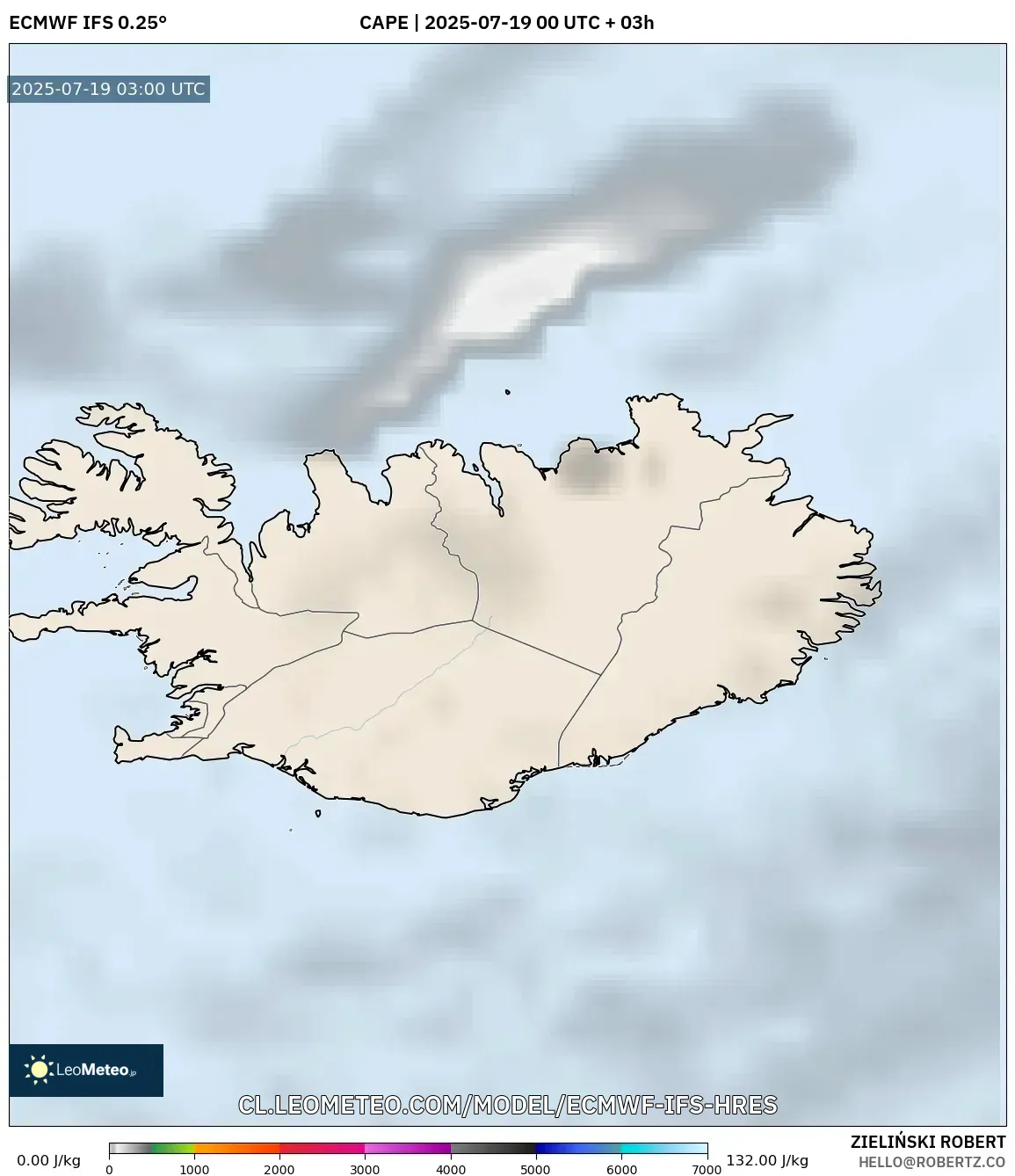 ECMWF IFS 0.25° model - Islandia, CAPE ECMWF IFS 0.25° model - Islandia, CAPE
