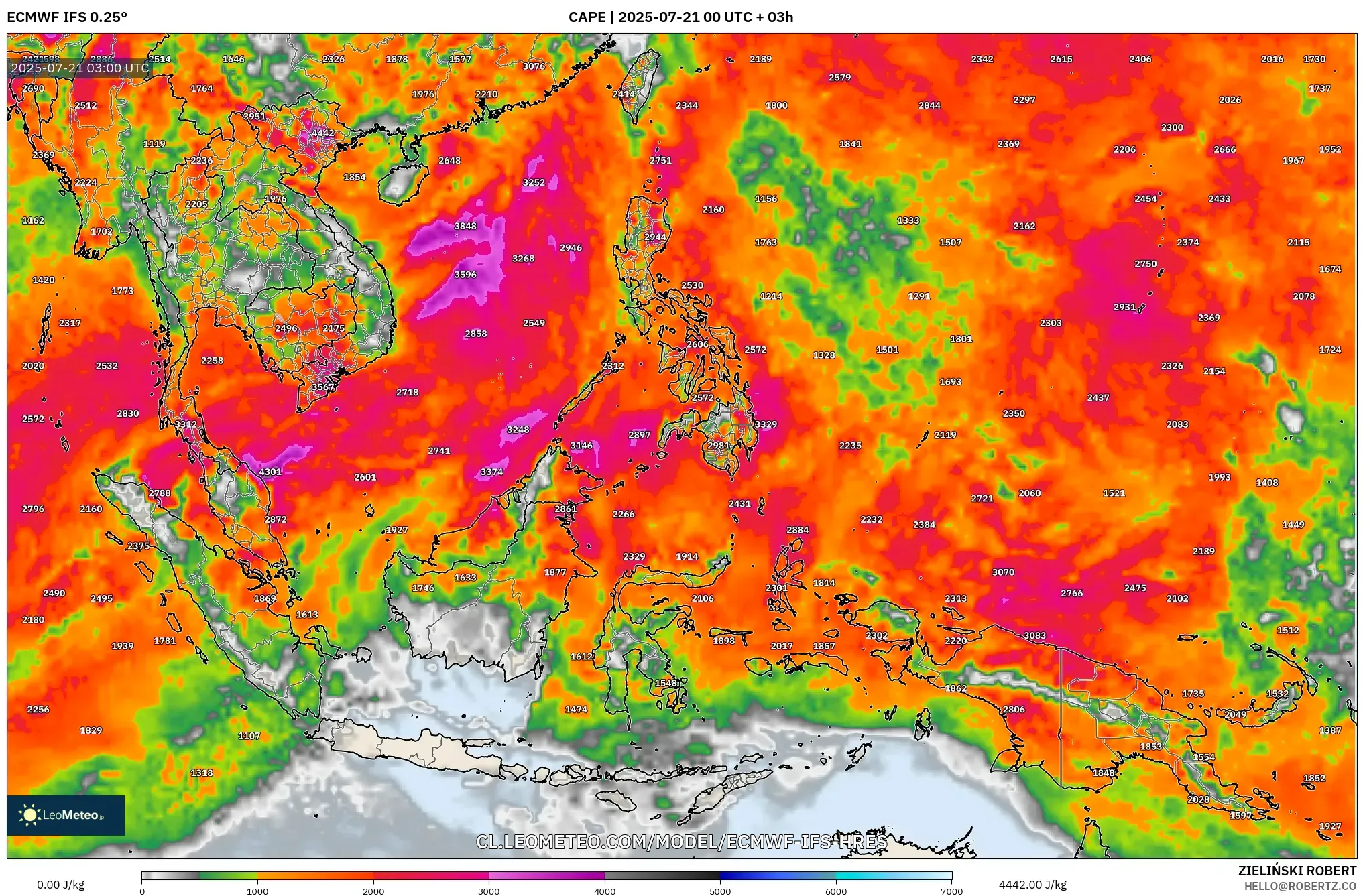 ECMWF IFS 0.25° model - Sudeste Asiático, CAPE