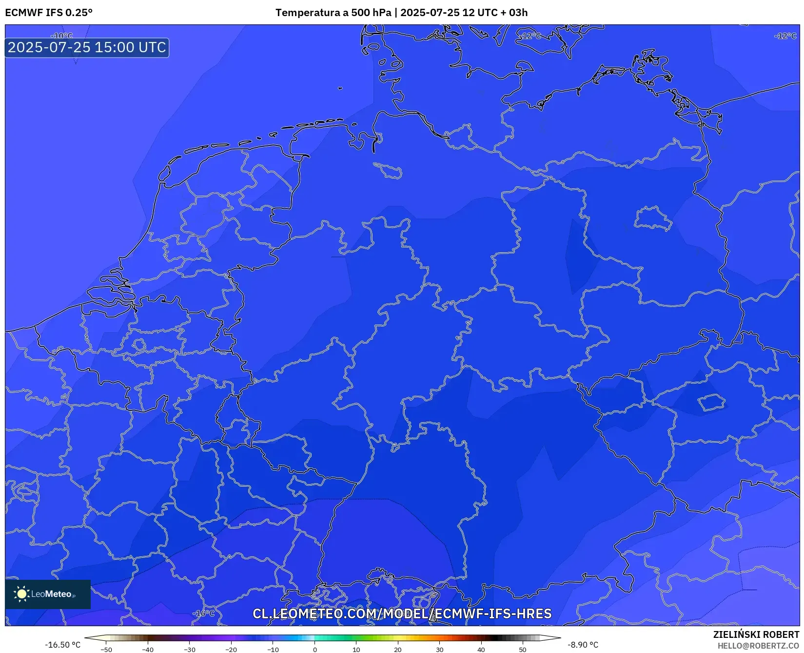 ECMWF IFS 0.25° model - Alemania, Temperatura a 500 hPa ECMWF IFS 0.25° model - Alemania, Temperatura a 500 hPa