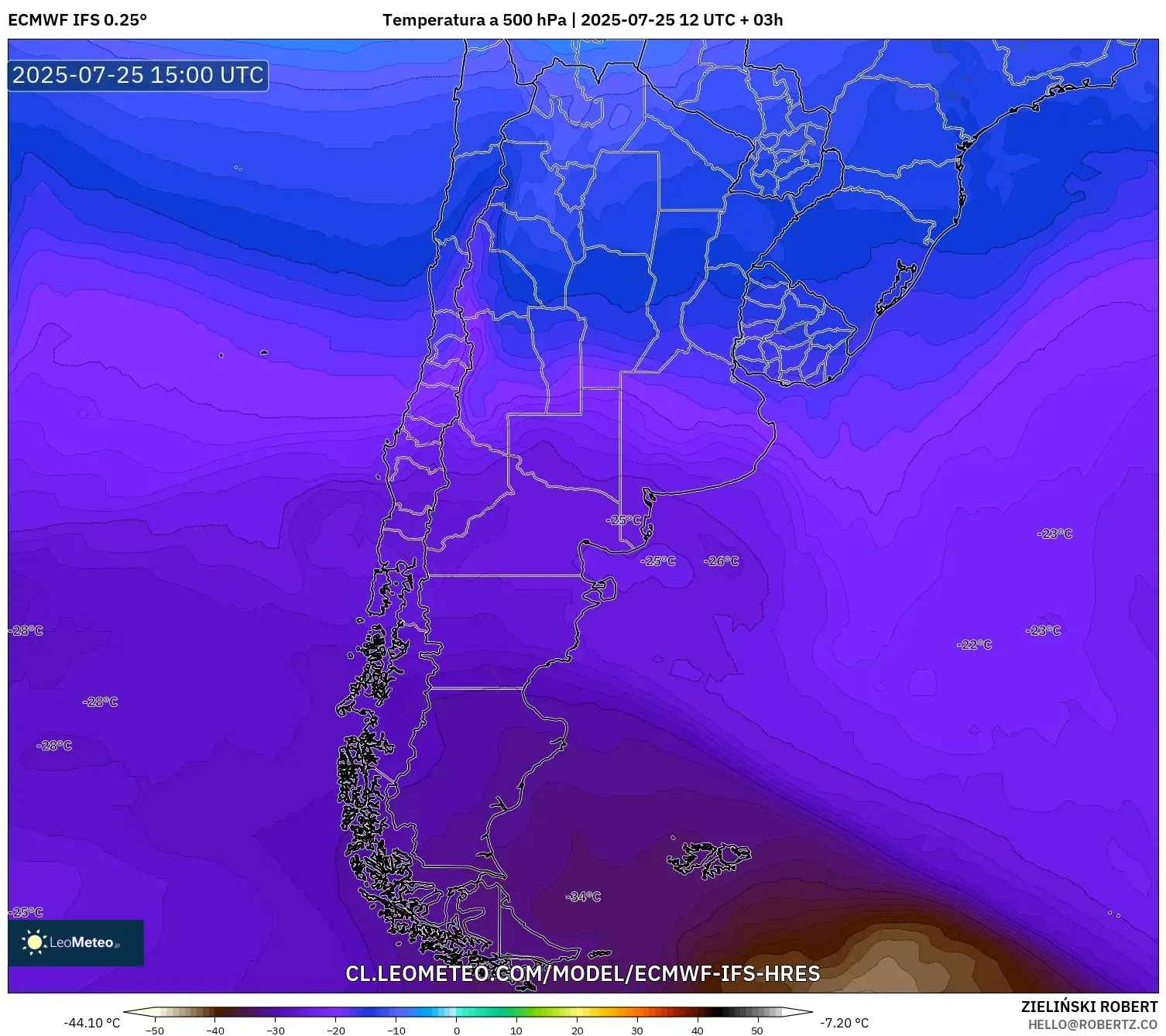 ECMWF IFS 0.25° model - Argentina, Temperatura a 500 hPa ECMWF IFS 0.25° model - Argentina, Temperatura a 500 hPa