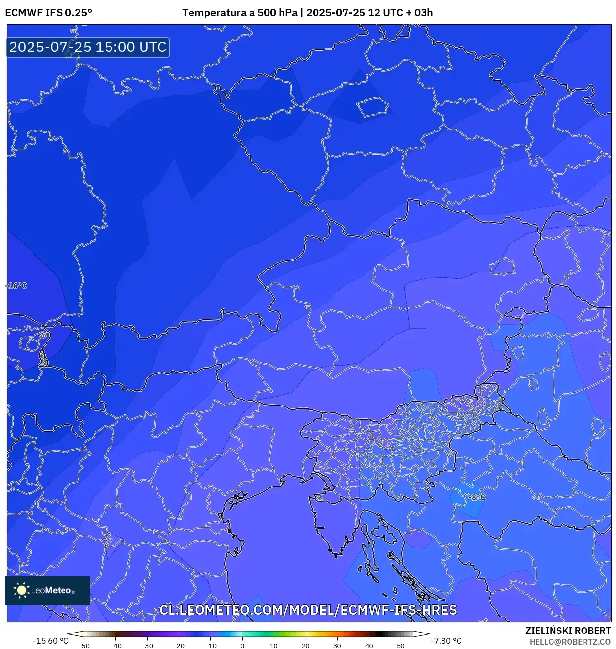 ECMWF IFS 0.25° model - Austria, Temperatura a 500 hPa ECMWF IFS 0.25° model - Austria, Temperatura a 500 hPa