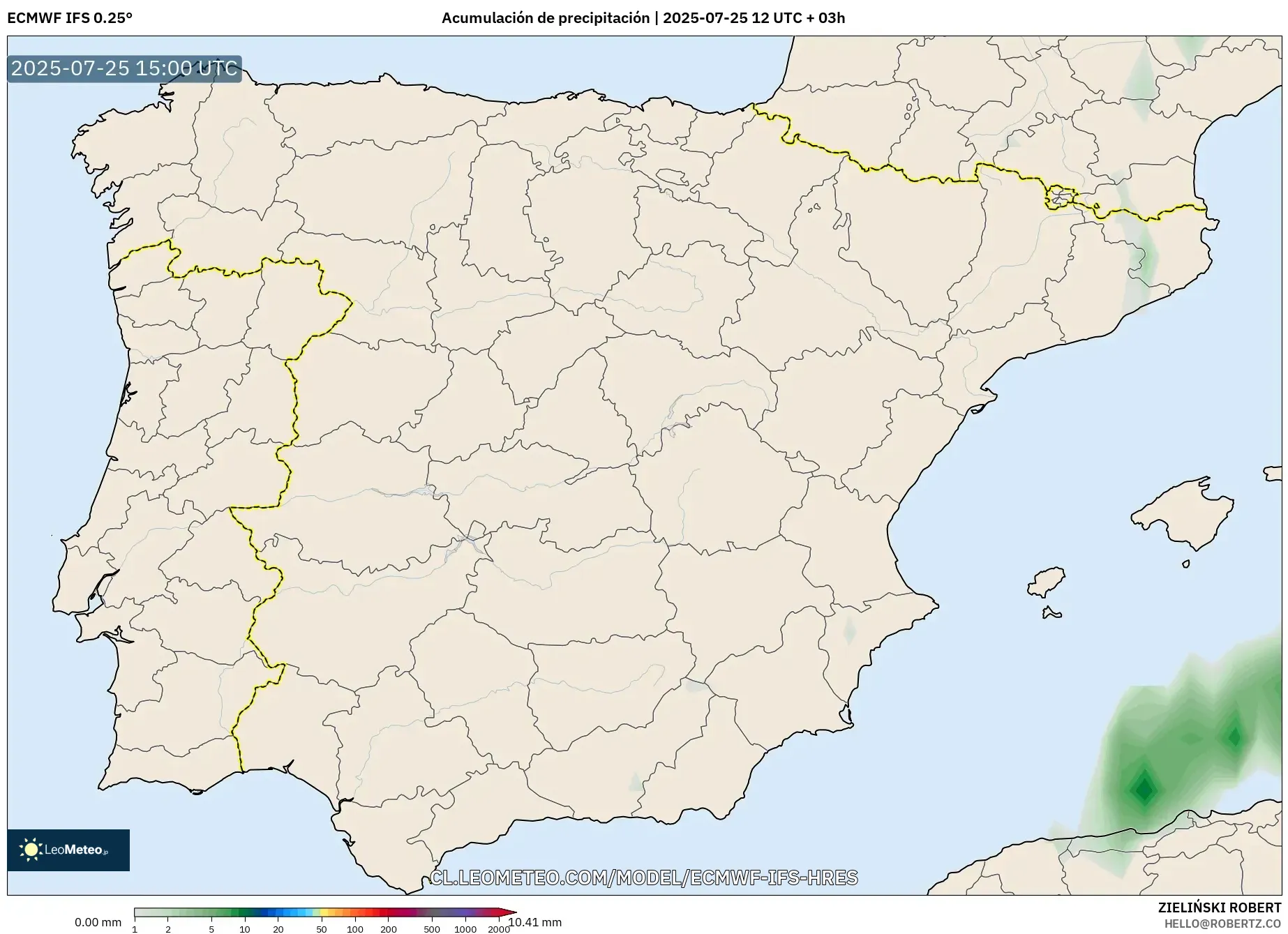 ECMWF IFS 0.25° model - España, Acumulación de precipitación ECMWF IFS 0.25° model - España, Acumulación de precipitación