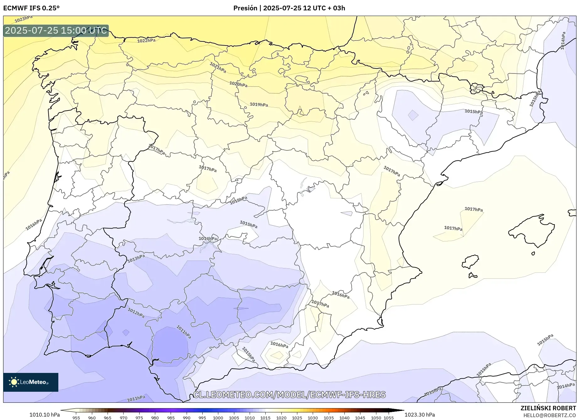 ECMWF IFS 0.25° model - España, Presión ECMWF IFS 0.25° model - España, Presión