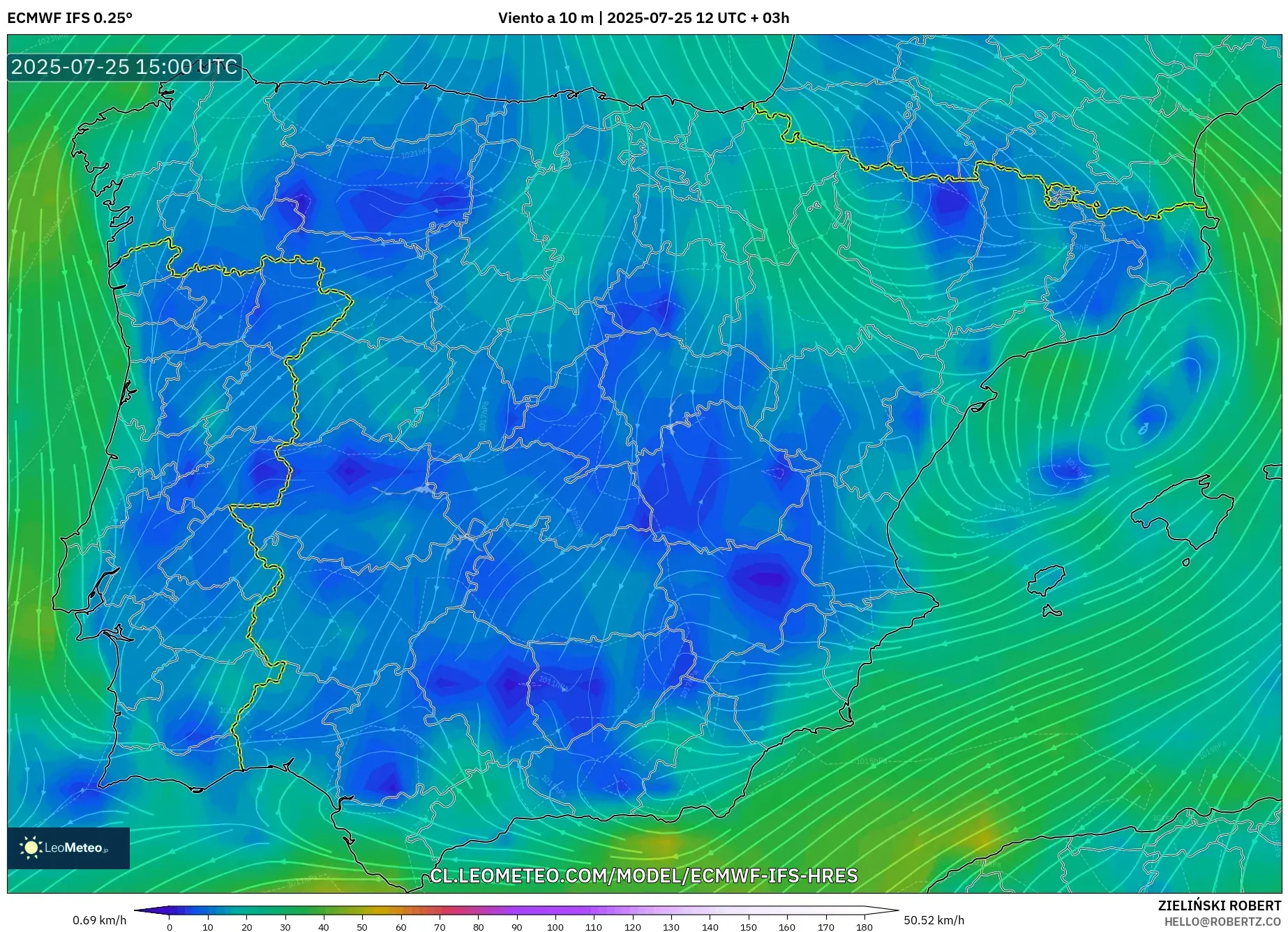 ECMWF IFS 0.25° model - España, Viento a 10 m ECMWF IFS 0.25° model - España, Viento a 10 m
