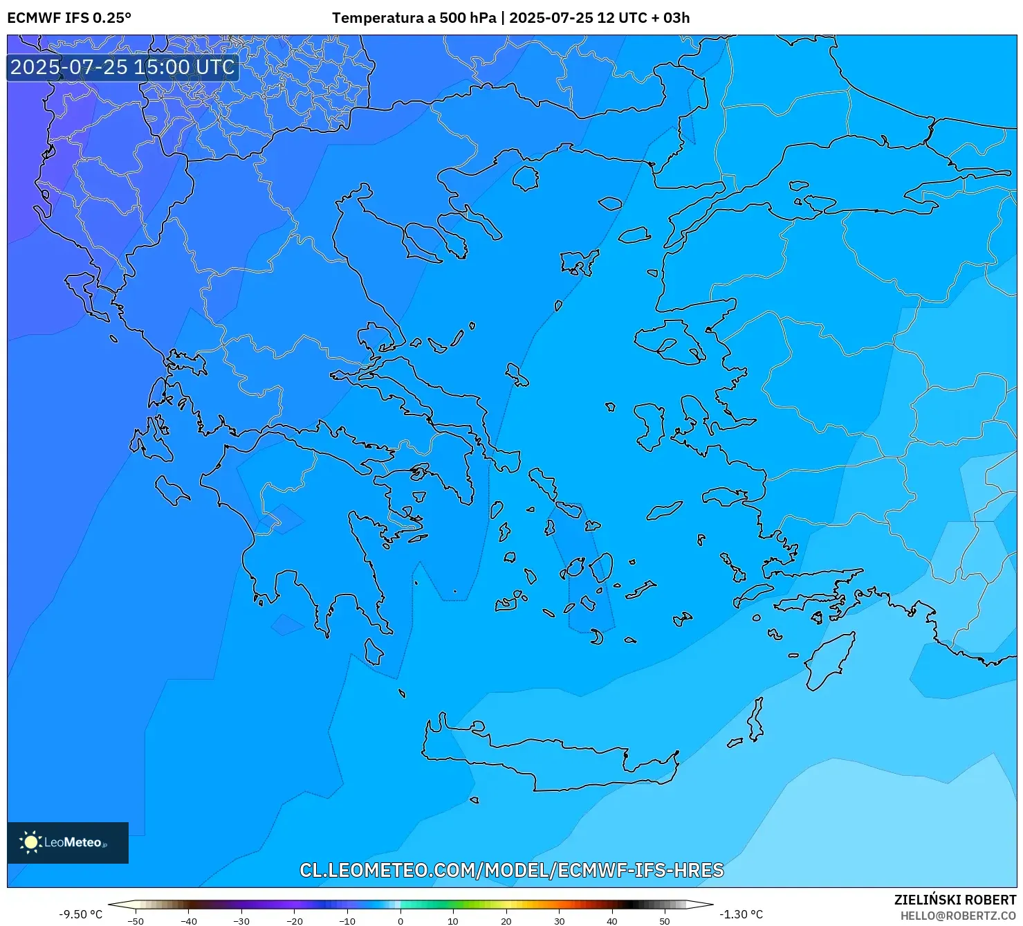 ECMWF IFS 0.25° model - Grecia, Temperatura a 500 hPa ECMWF IFS 0.25° model - Grecia, Temperatura a 500 hPa