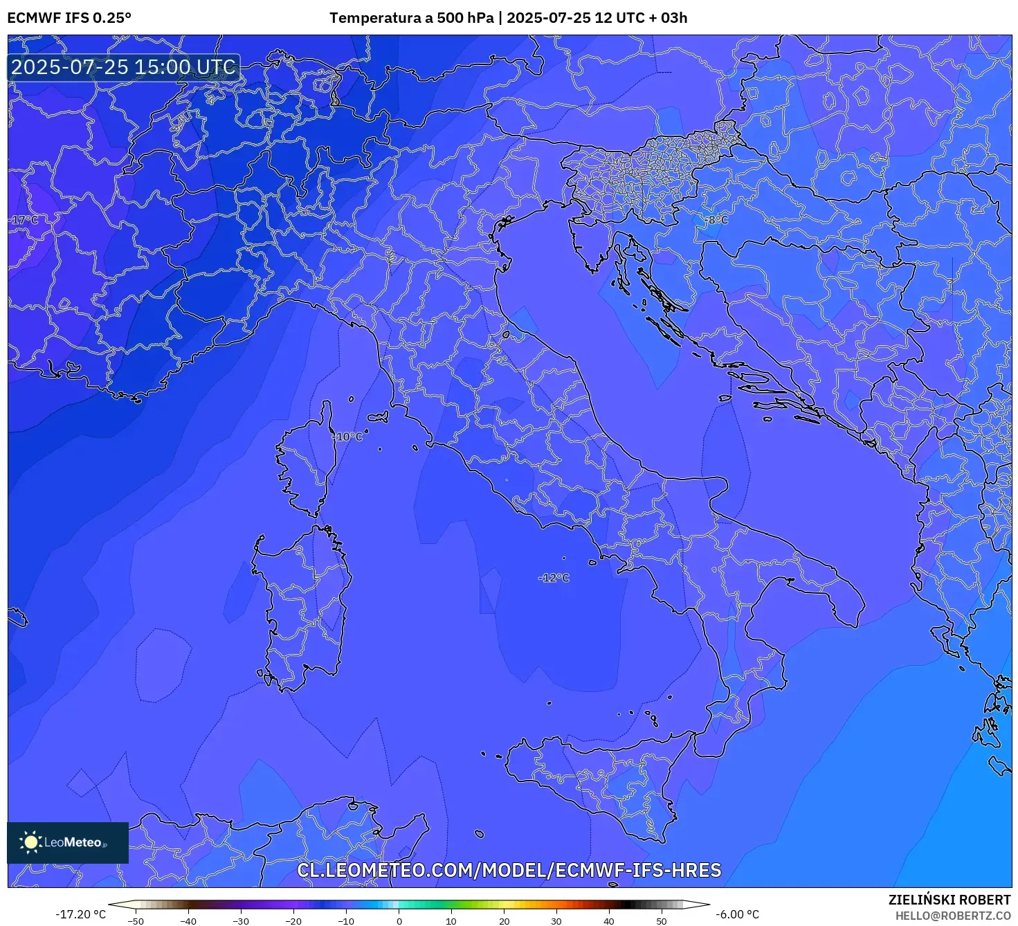 ECMWF IFS 0.25° model - Italia, Temperatura a 500 hPa ECMWF IFS 0.25° model - Italia, Temperatura a 500 hPa
