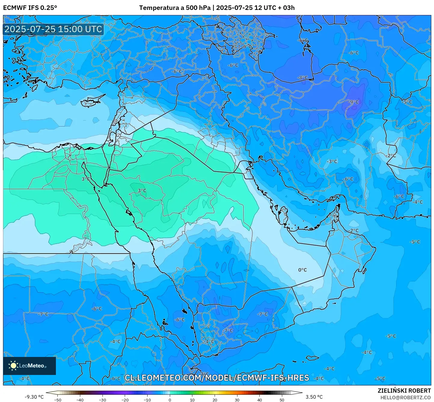 ECMWF IFS 0.25° model - Oriente Medio, Temperatura a 500 hPa ECMWF IFS 0.25° model - Oriente Medio, Temperatura a 500 hPa