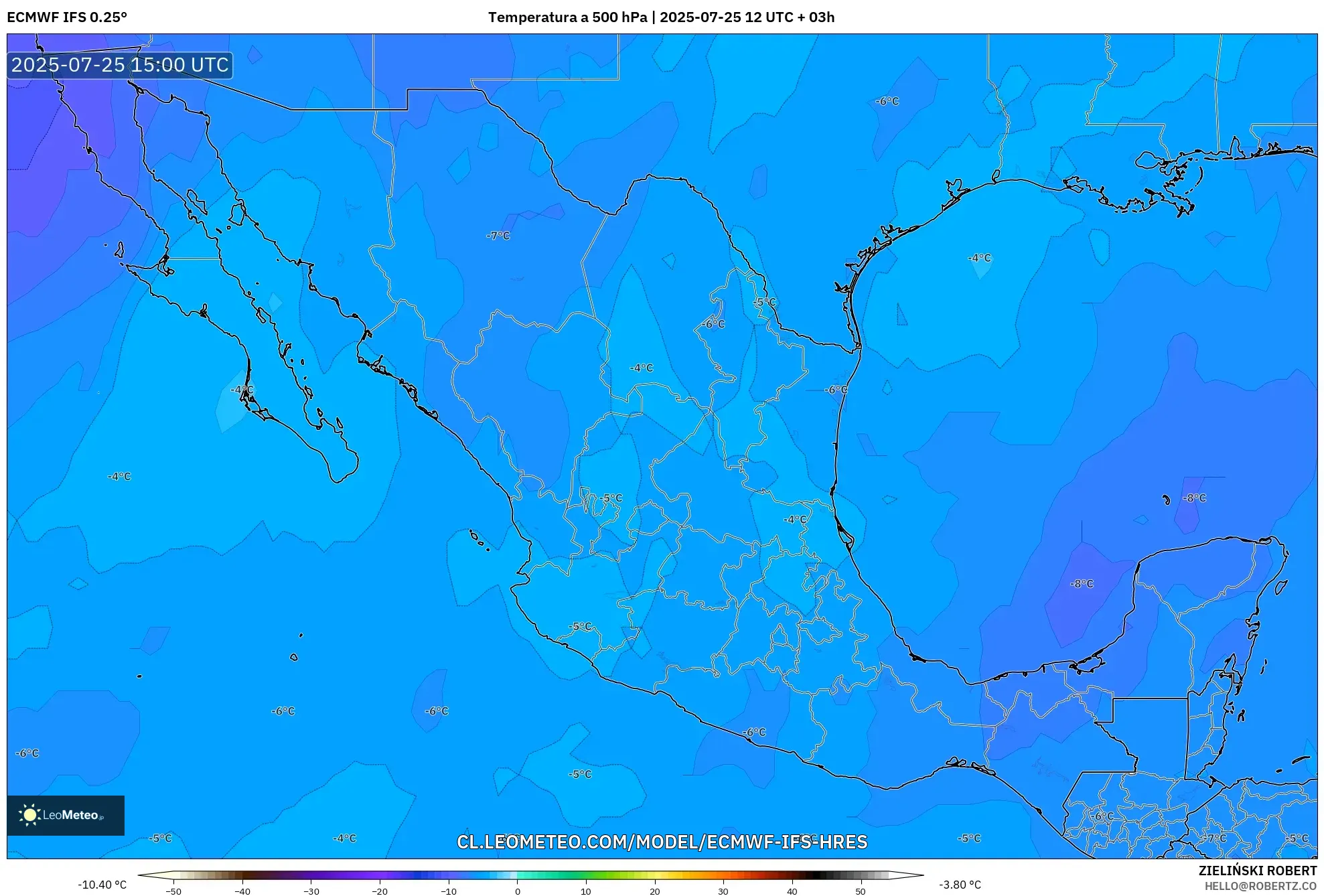 ECMWF IFS 0.25° model - México, Temperatura a 500 hPa ECMWF IFS 0.25° model - México, Temperatura a 500 hPa