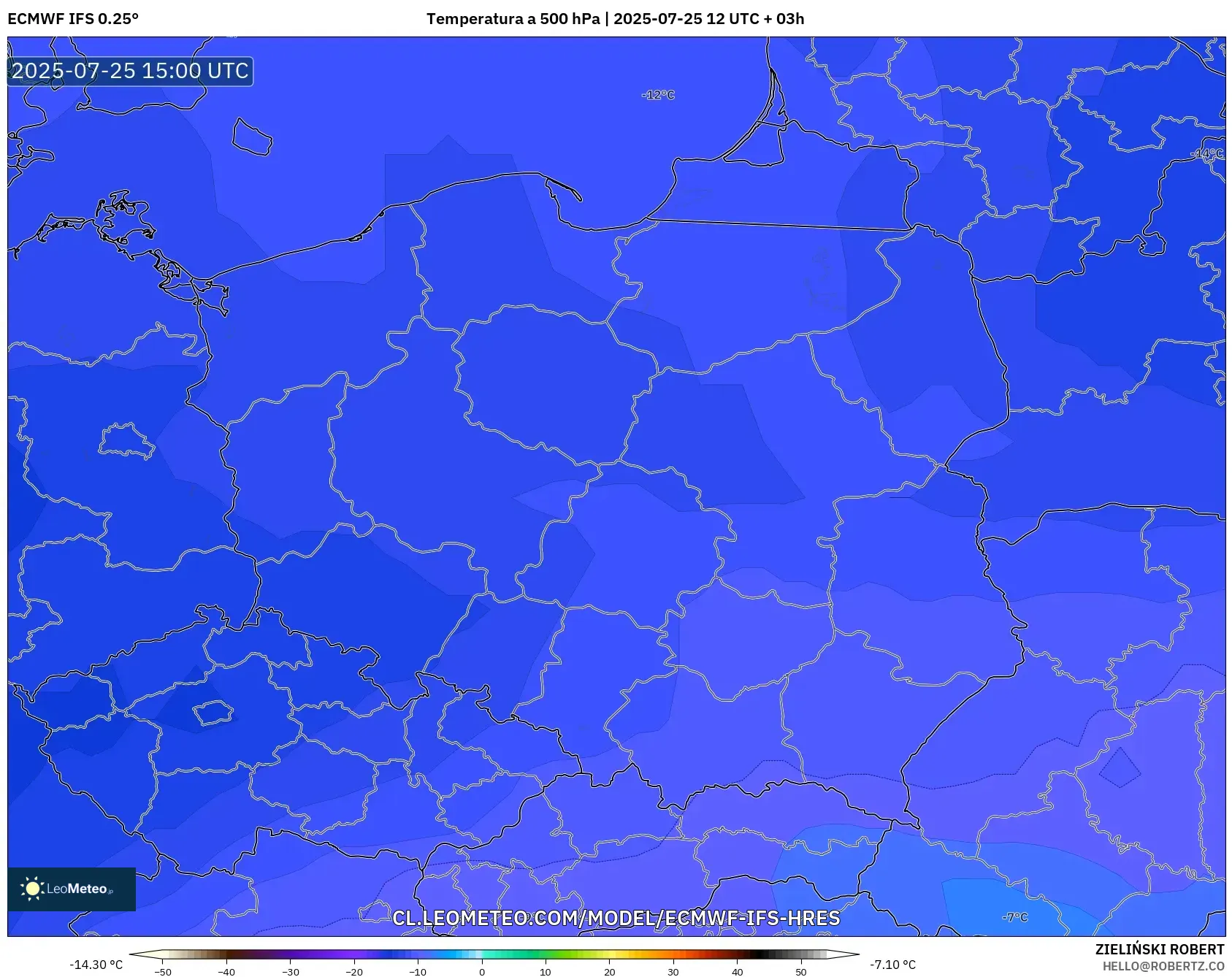ECMWF IFS 0.25° model - Polonia, Temperatura a 500 hPa ECMWF IFS 0.25° model - Polonia, Temperatura a 500 hPa