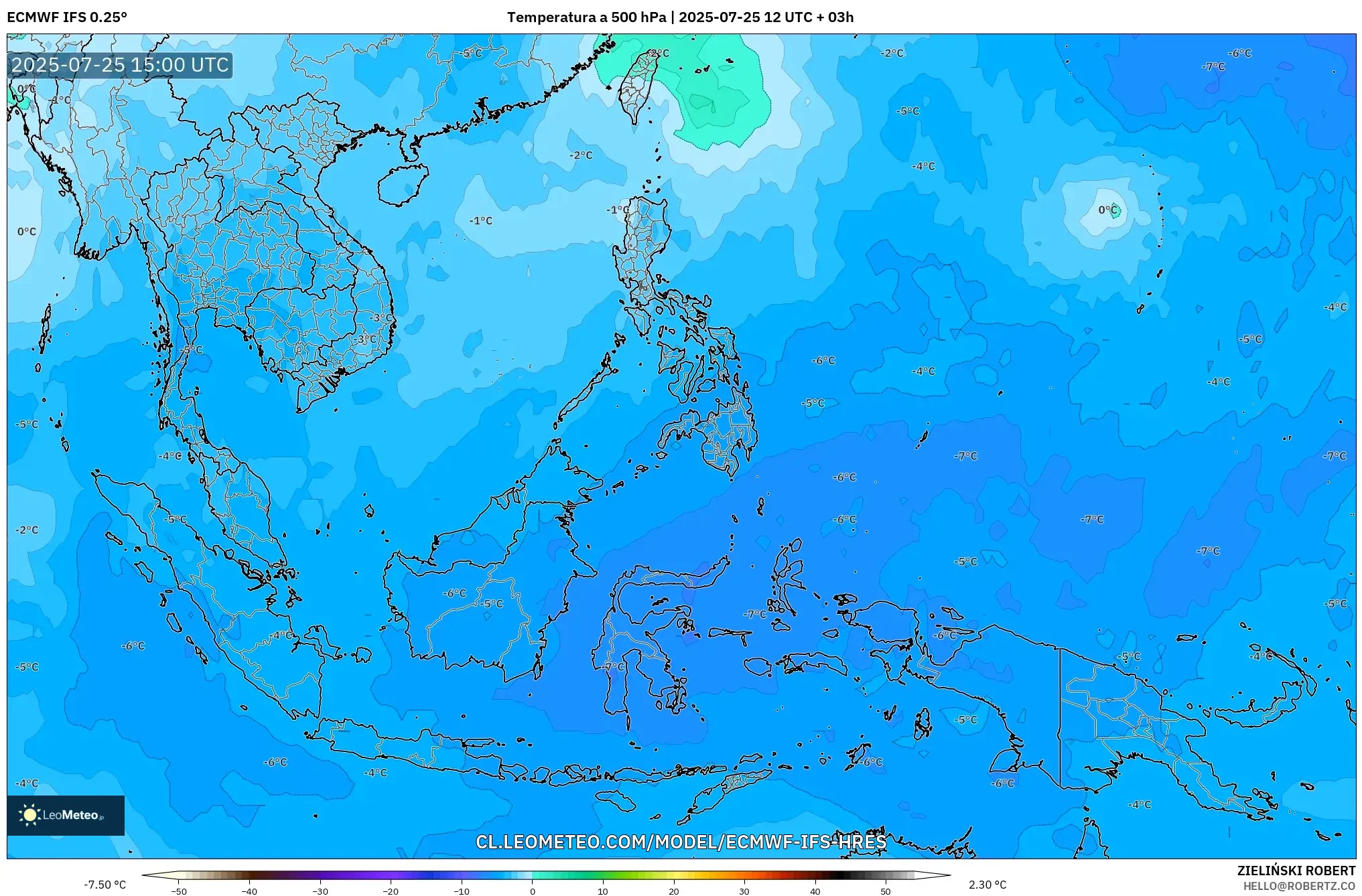 ECMWF IFS 0.25° model - Sudeste Asiático, Temperatura a 500 hPa
