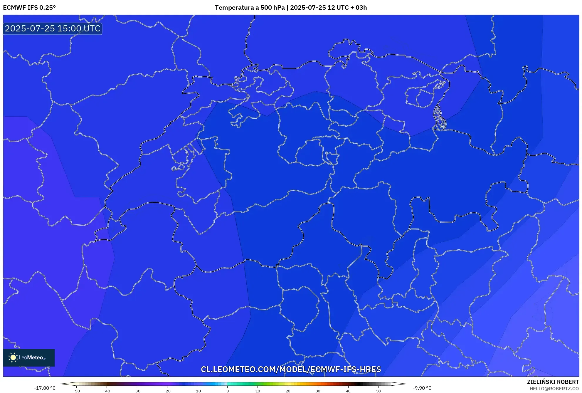 ECMWF IFS 0.25° model - Suiza, Temperatura a 500 hPa ECMWF IFS 0.25° model - Suiza, Temperatura a 500 hPa