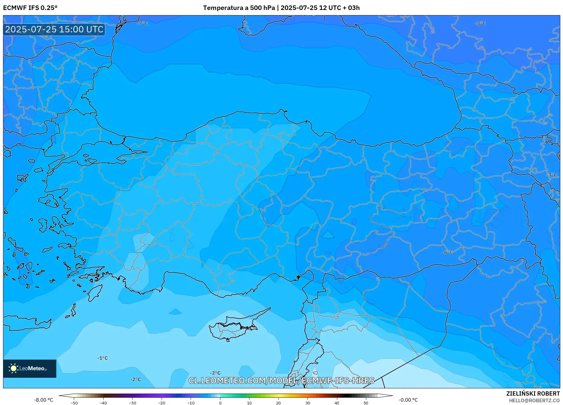 ECMWF IFS 0.25° model - Turquía, Temperatura a 500 hPa ECMWF IFS 0.25° model - Turquía, Temperatura a 500 hPa