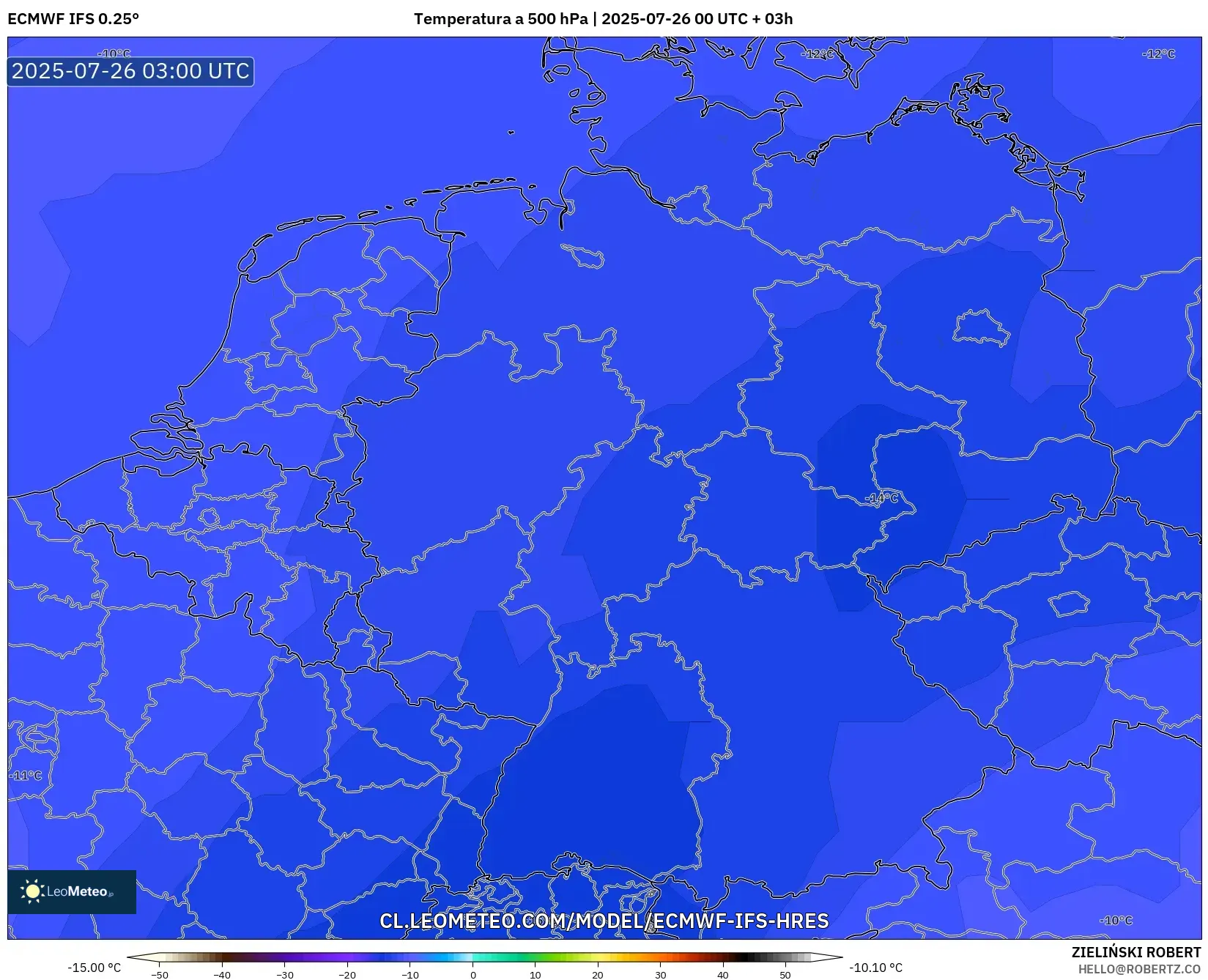 ECMWF IFS 0.25° model - Alemania, Temperatura a 500 hPa