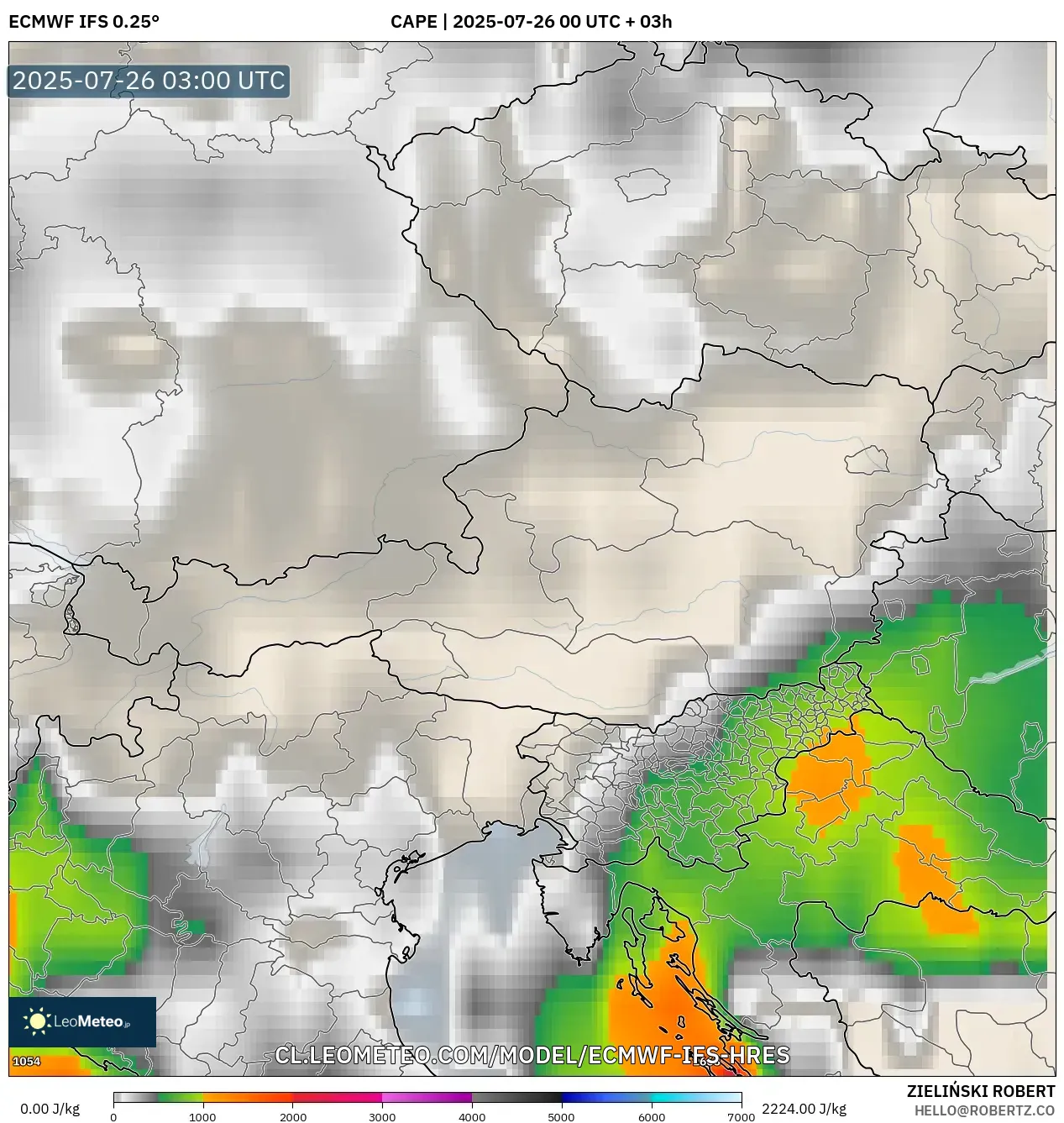 ECMWF IFS 0.25° model - Austria, CAPE