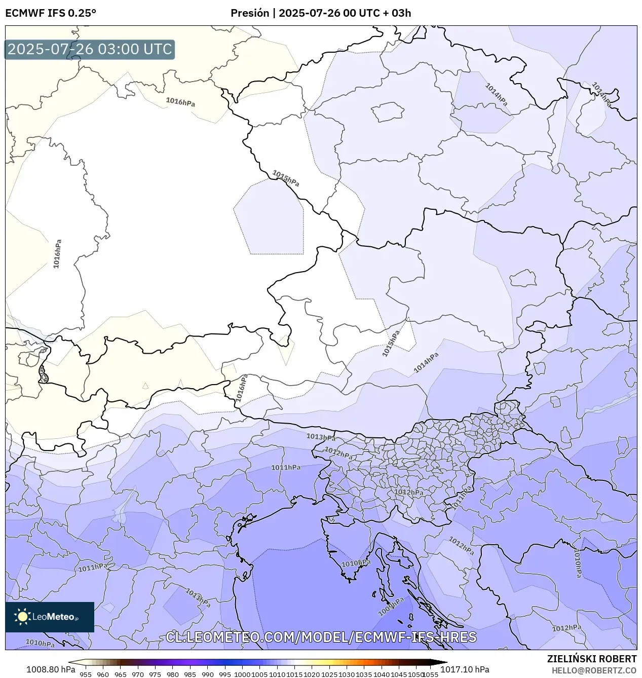 ECMWF IFS 0.25° model - Austria, Presión