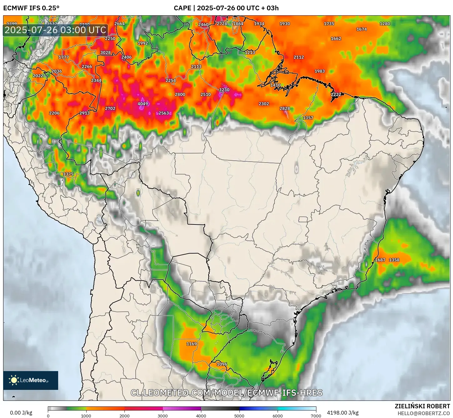 ECMWF IFS 0.25° model - Brasil, CAPE