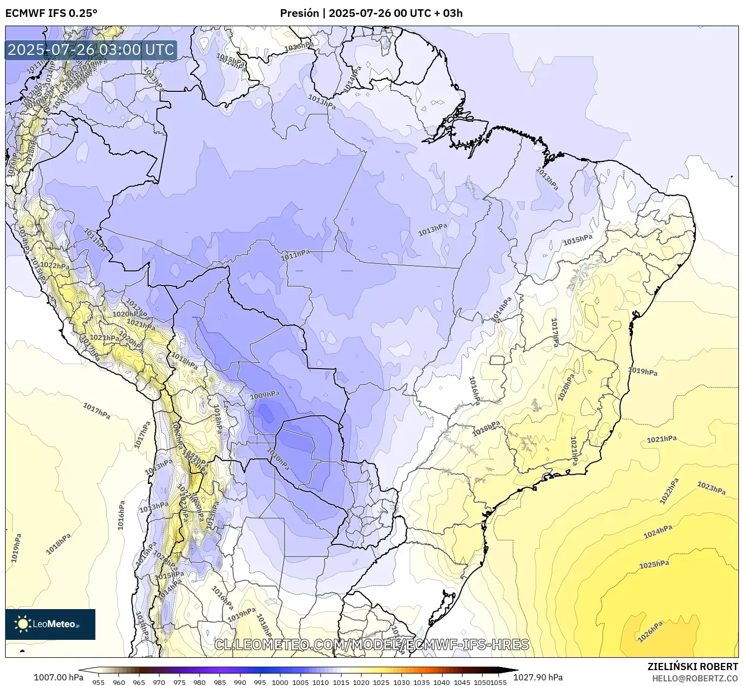 ECMWF IFS 0.25° model - Brasil, Presión