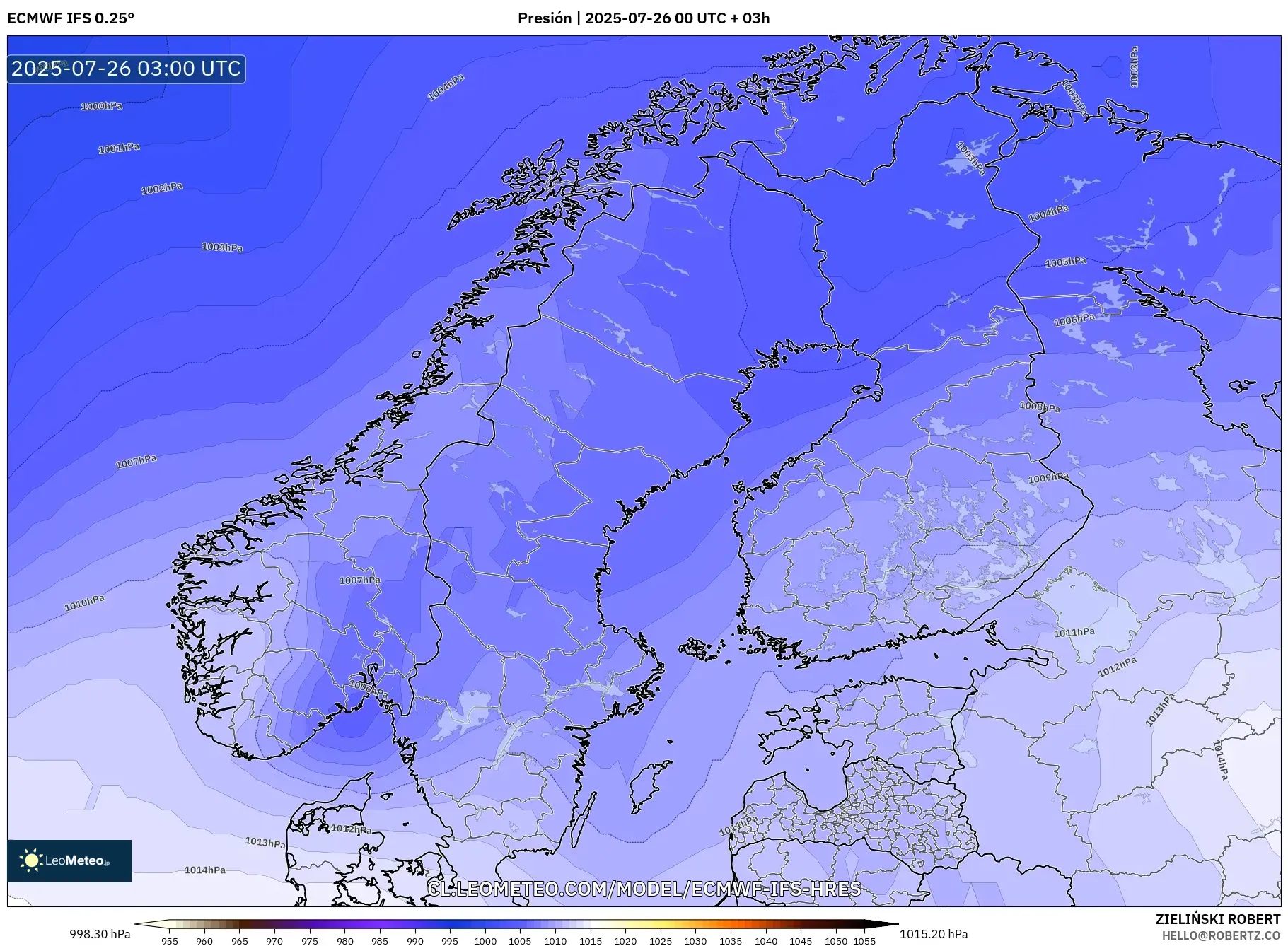 ECMWF IFS 0.25° model - Escandinavia, Presión