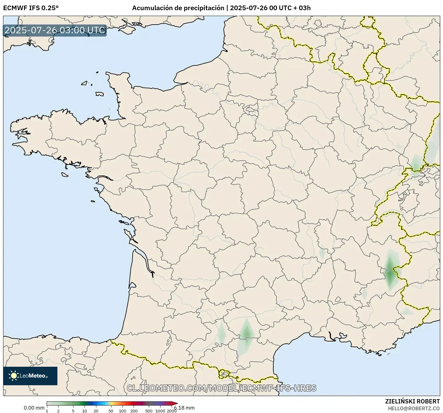 ECMWF IFS 0.25° model - Francia, Acumulación de precipitación