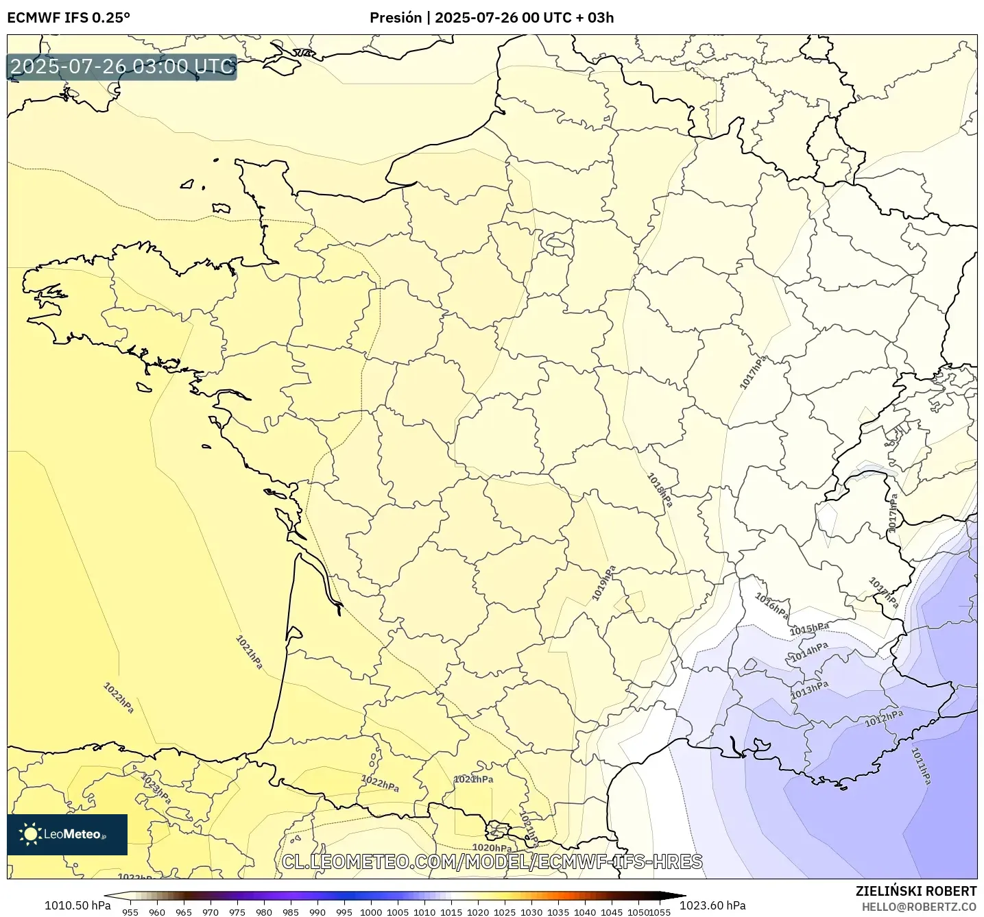 ECMWF IFS 0.25° model - Francia, Presión