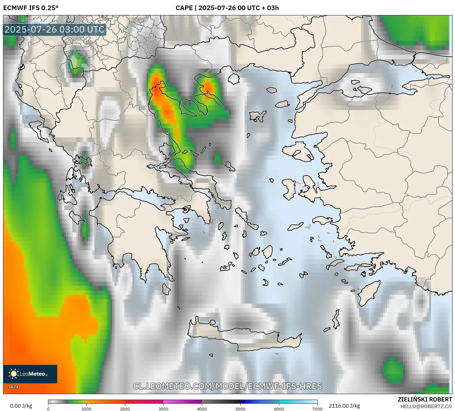 ECMWF IFS 0.25° model - Grecia, CAPE