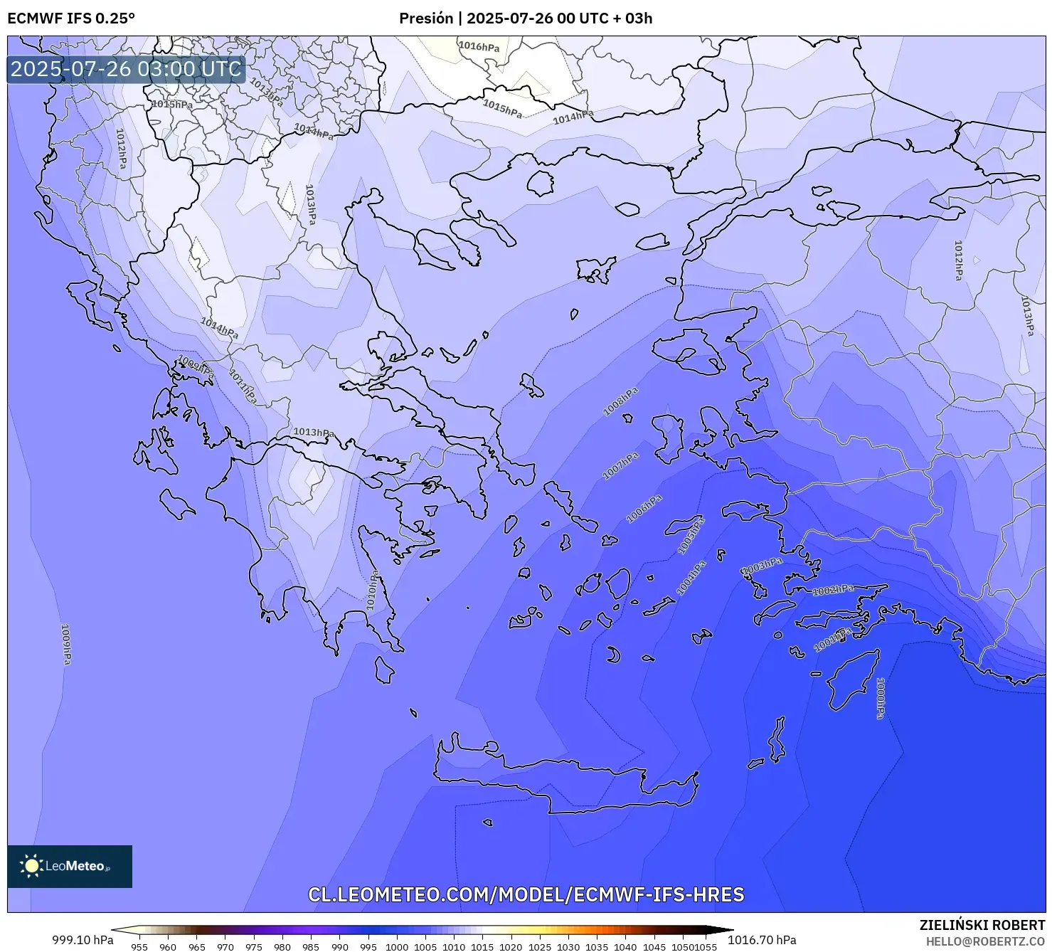 ECMWF IFS 0.25° model - Grecia, Presión