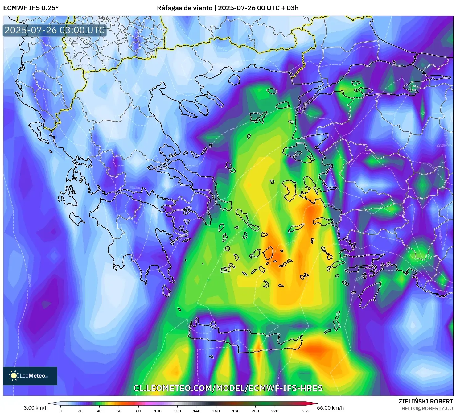 ECMWF IFS 0.25° model - Grecia, Ráfagas de viento