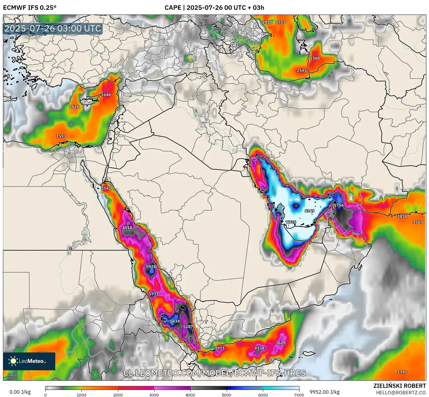 ECMWF IFS 0.25° model - Oriente Medio, CAPE