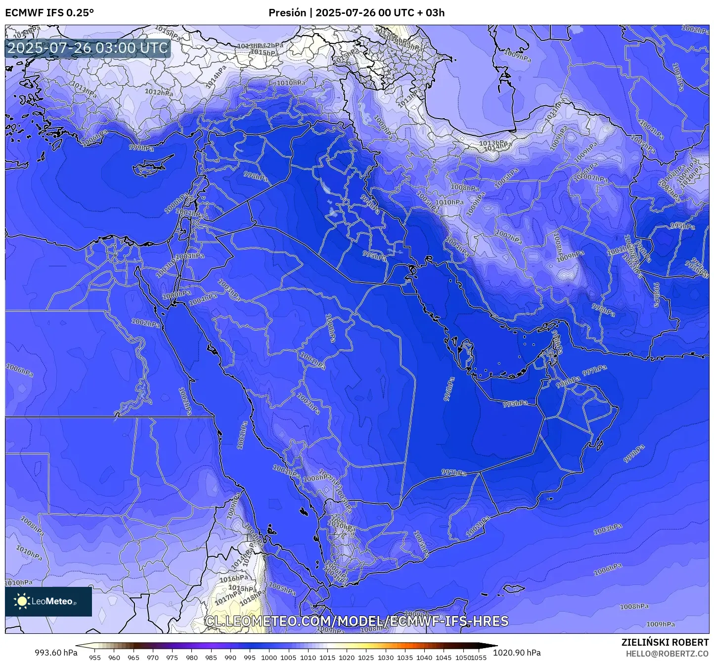 ECMWF IFS 0.25° model - Oriente Medio, Presión