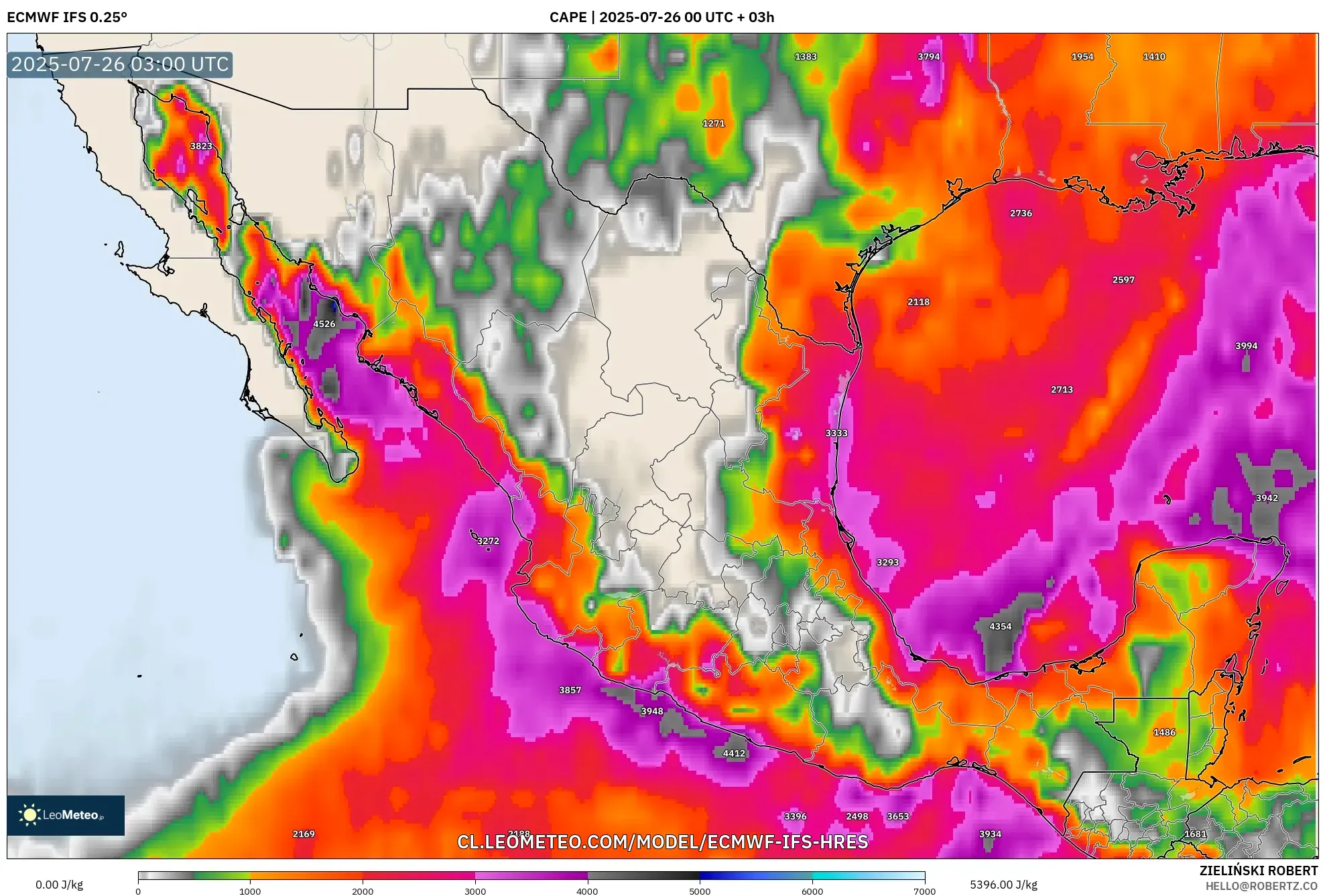 ECMWF IFS 0.25° model - México, CAPE