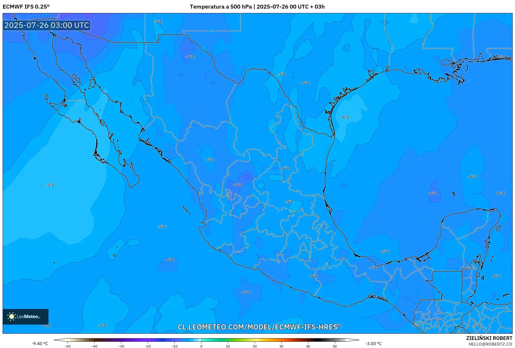 ECMWF IFS 0.25° model - México, Temperatura a 500 hPa