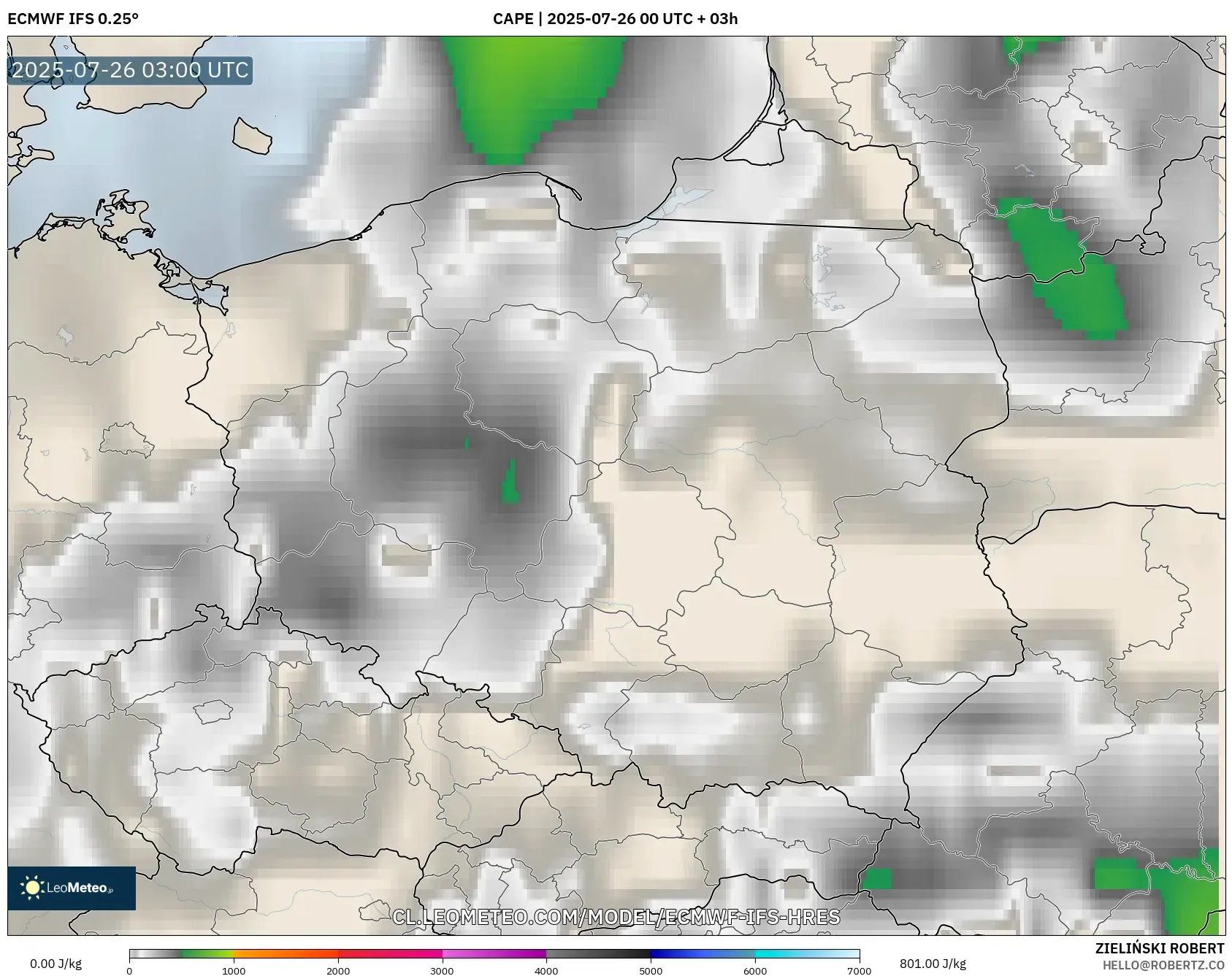 ECMWF IFS 0.25° model - Polonia, CAPE