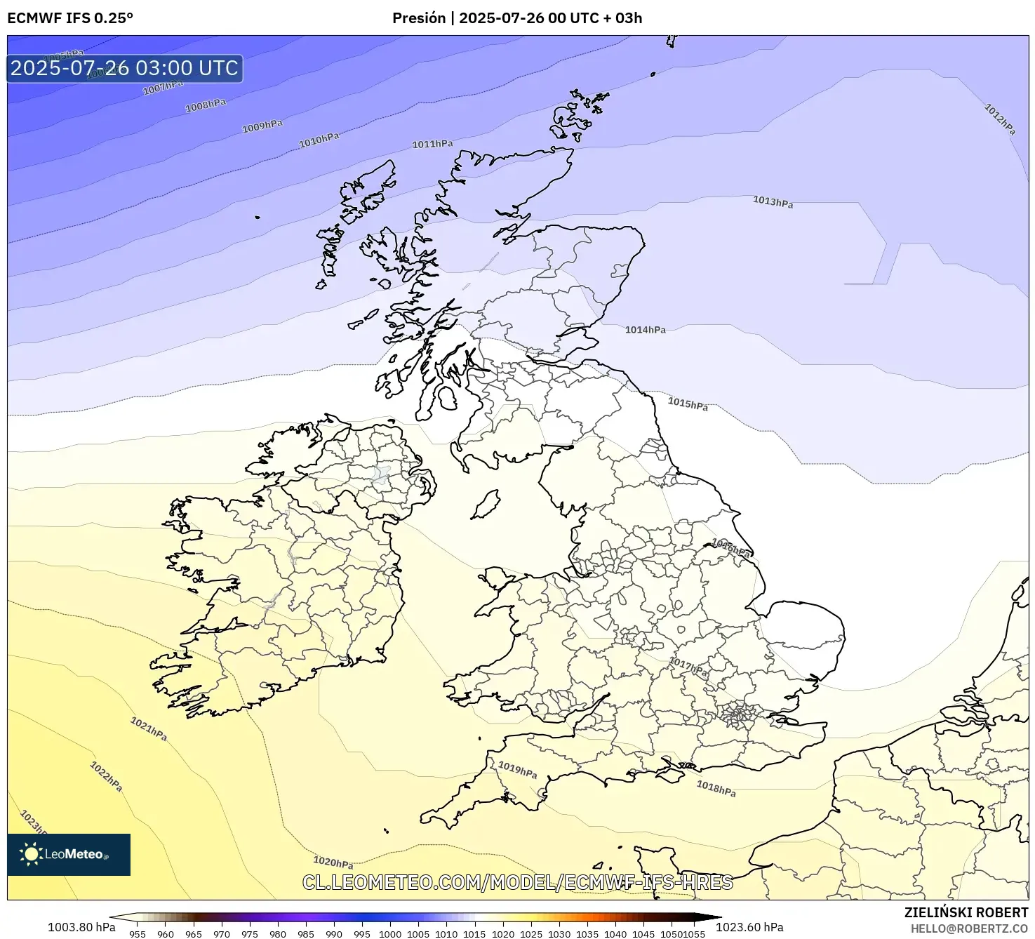 ECMWF IFS 0.25° model - Reino Unido, Presión